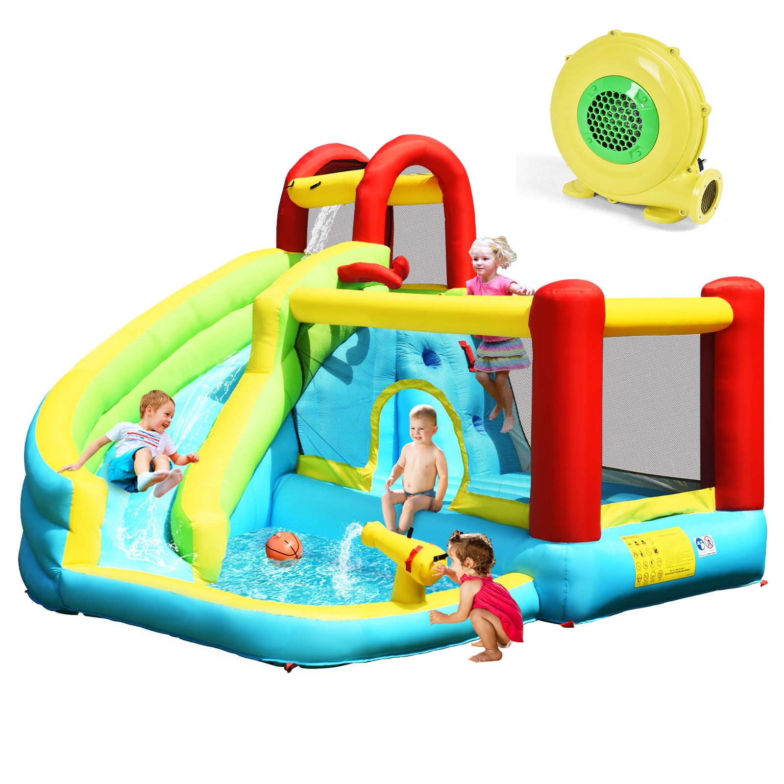 **KOTEK Inflatable Water Slide for Kids - 15ft Long Backyard Water Park with Bouncy Castle, Climbing Wall & Splash Pool - Includes 480W Blower - Perfect for Summer Parties, Birthdays & Outdoor Fun**