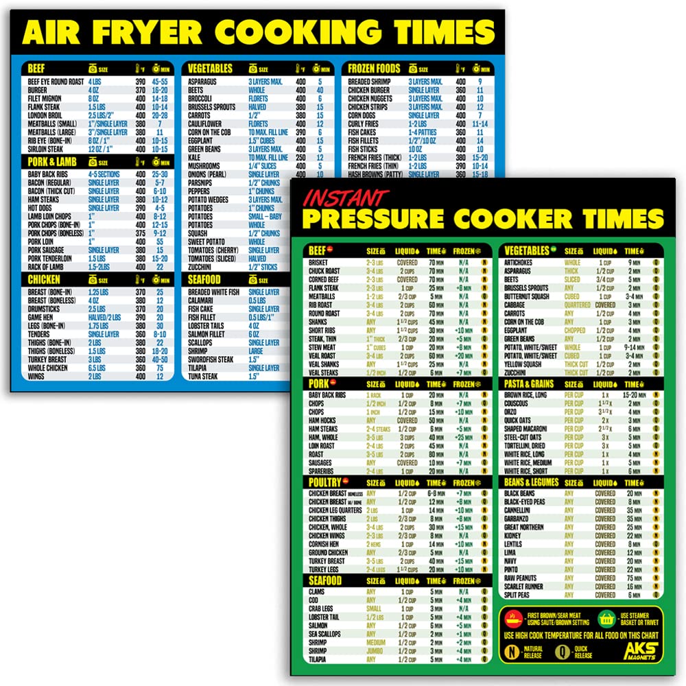 Air Fryer Cooking Times & Instant Pot Magnetic Cheat Sheet Bundle - XL Easy-Read Reference Guides for Air Frying & Pressure Cooking - Perfect Kitchen Accessories for Quick Meals & Healthy Cooking