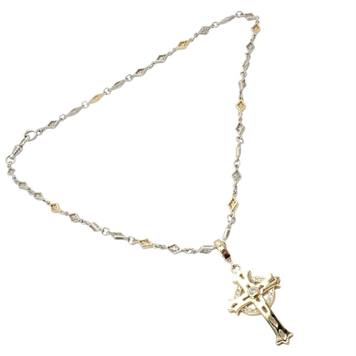 Authentic Loree Rodkin 18k Yellow Gold and Silver Cross Diamond Pendant Necklace - Perfect for Gifts, Weddings & Special Occasions
