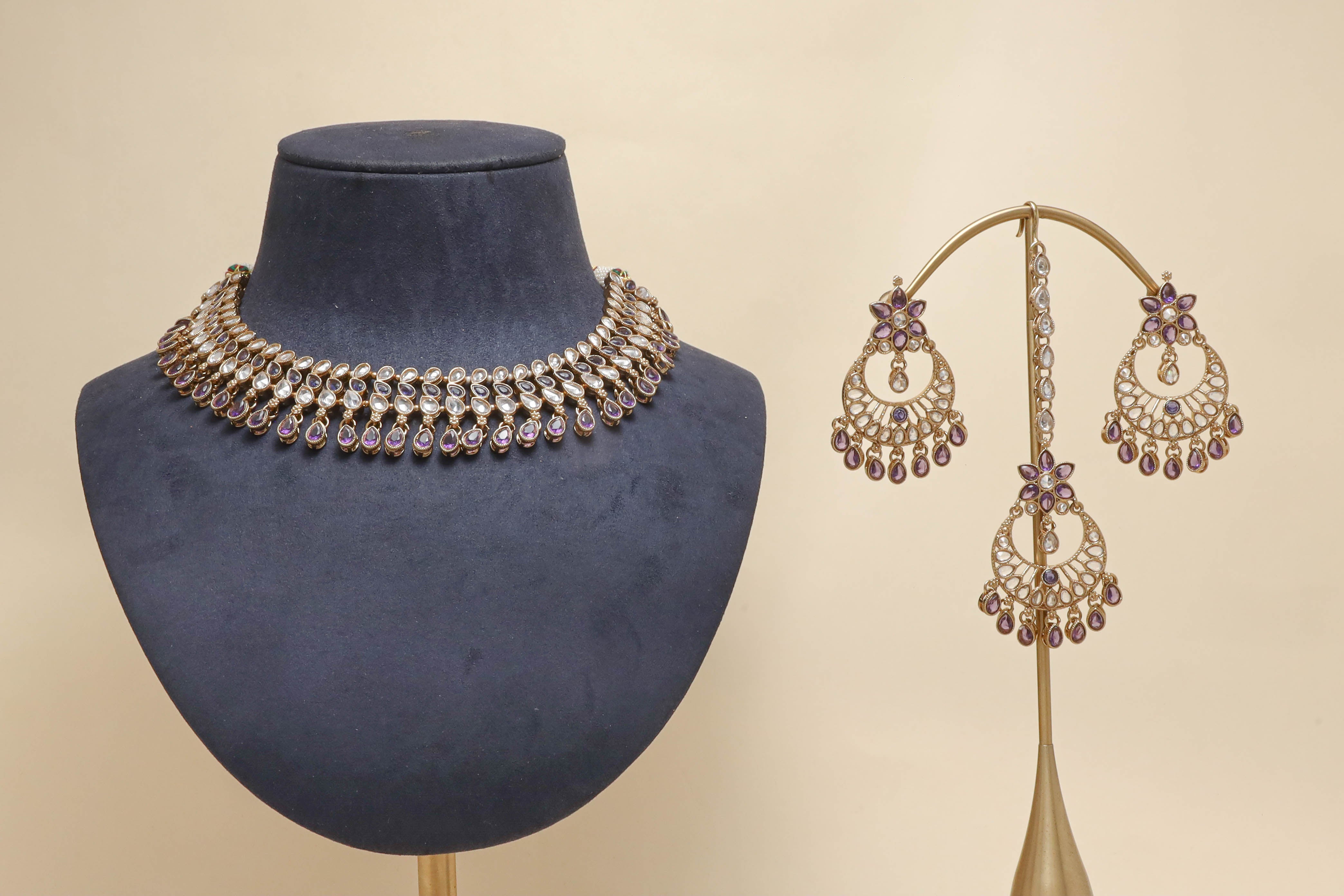 BHAVYA POLKI Full Set Jewelry - Traditional Indian Kundan Necklace, Earrings & Bracelet Set for Weddings, Parties & Festive Occasions