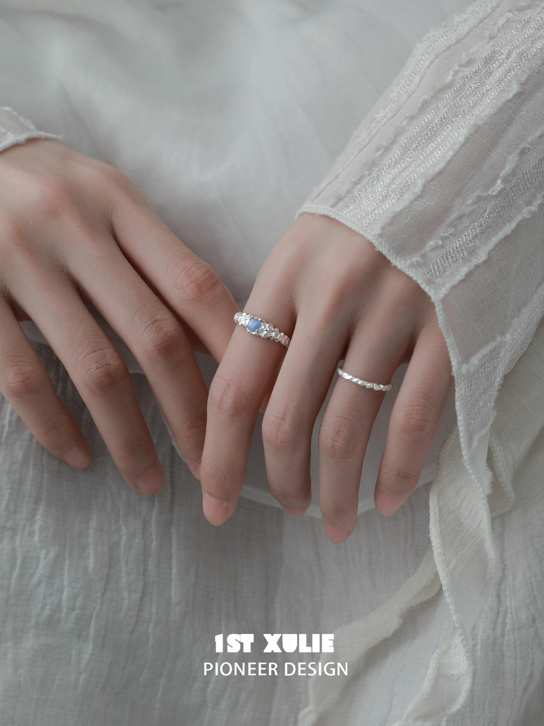 Blue Sky Blue Vein Stone S925 Sterling Silver Ring for Women - Elegant Bohemian Jewelry for Everyday Wear & Special Occasions