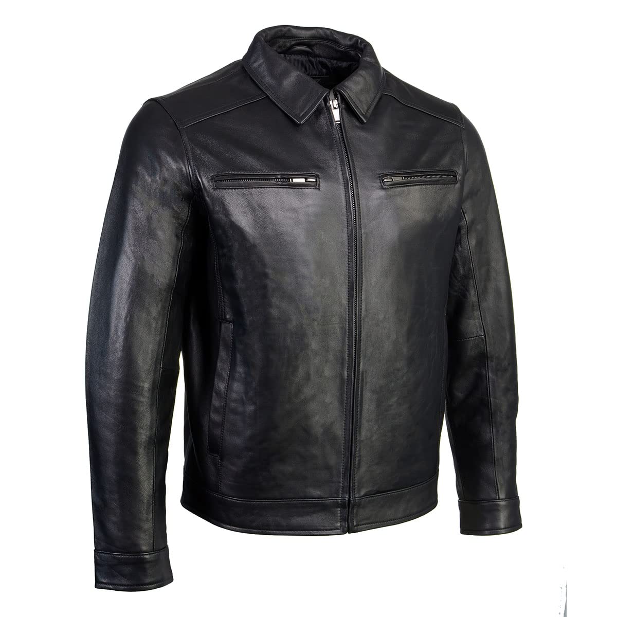Premium Milwaukee Leather Men's Black New Zealand Lamb Skin Jacket - Stylish Motorcycle & Casual Wear for All Seasons