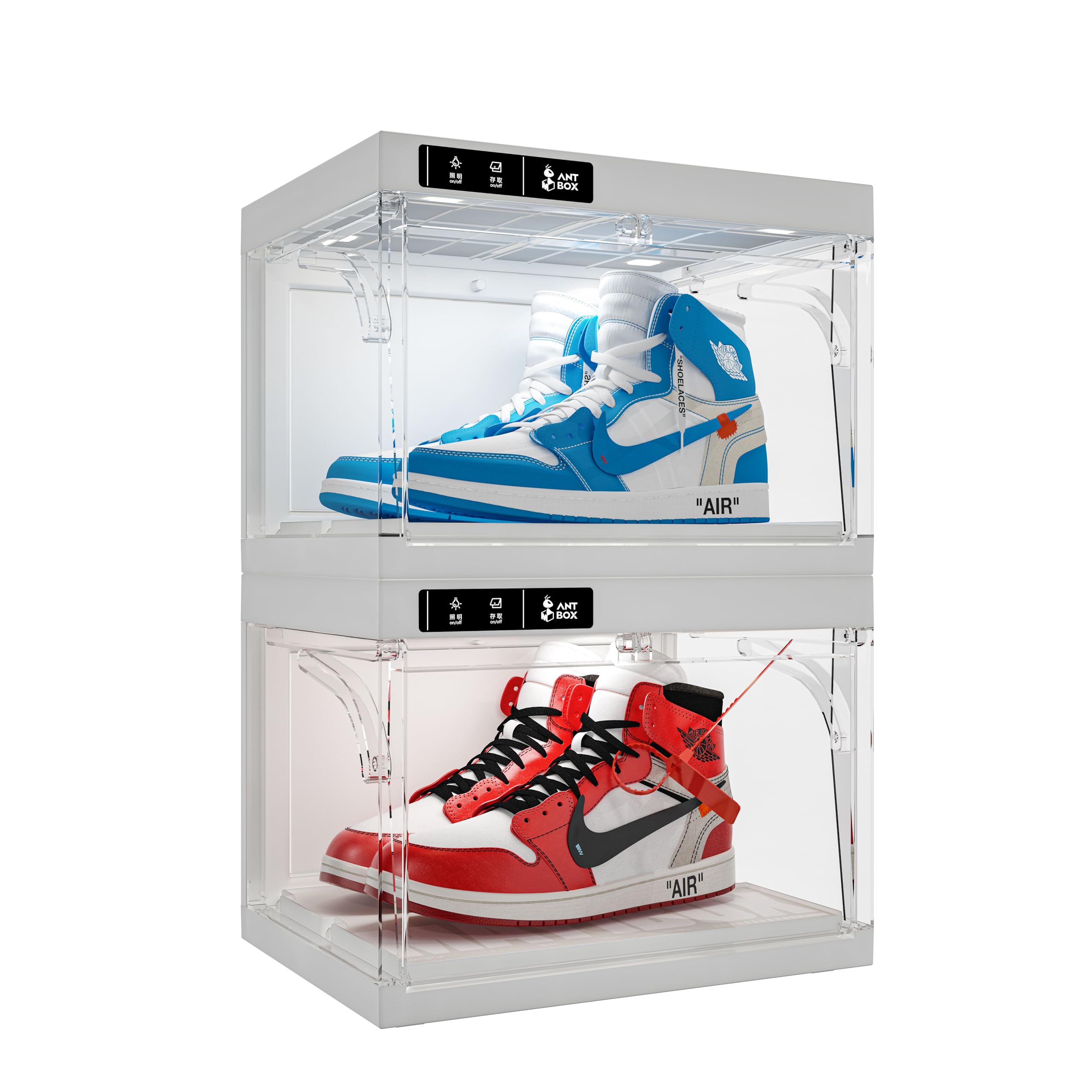 Smart LED Shoe Organizer Box - Auto-Opening Stackable Clear Plastic Shoe Storage for Sneaker Display & Collection (2-Pack, White) | Perfect for Closet Organization, Shoe Lovers & Sneakerhead Collections
