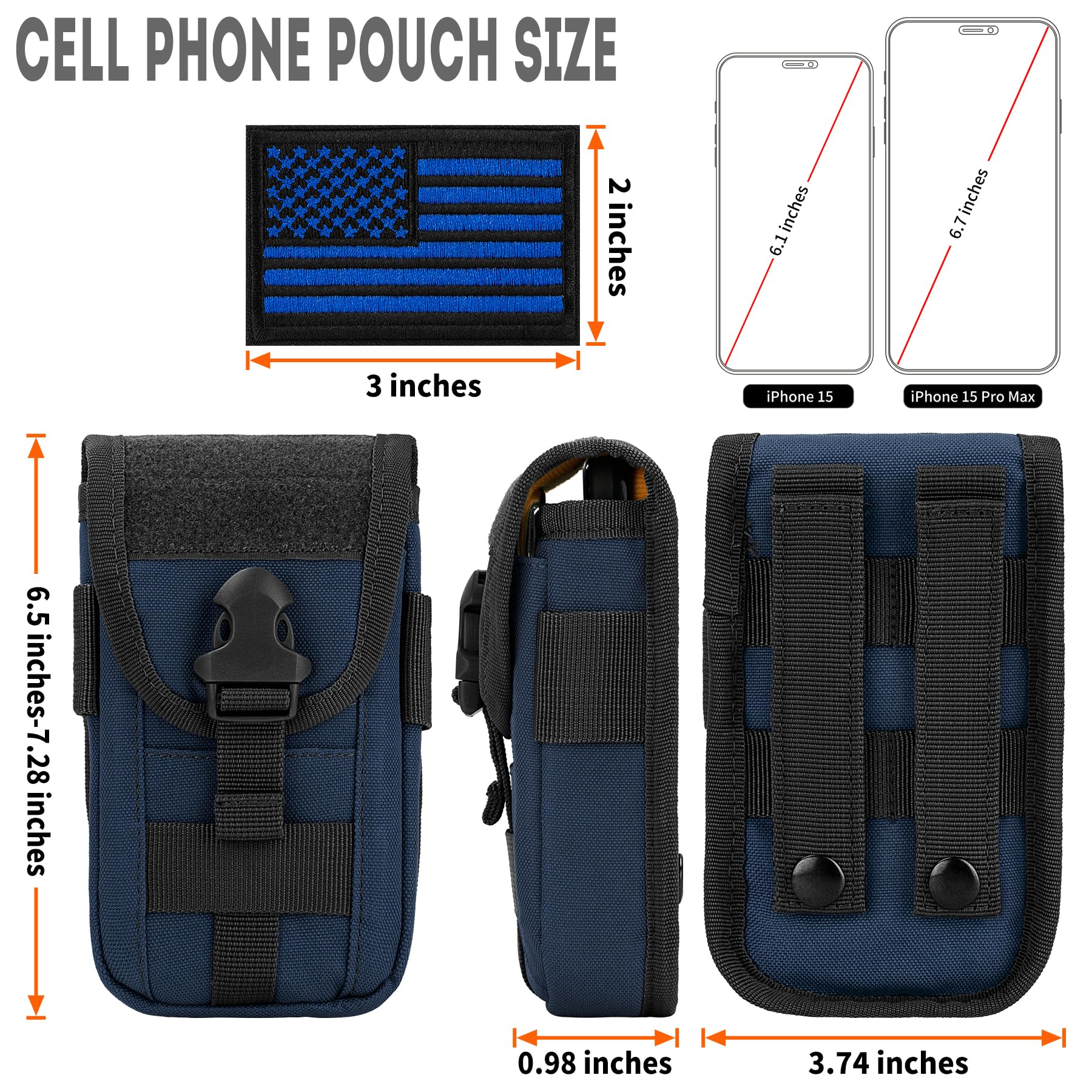 Tactical Phone Holster Pouch - Molle-Compatible Smartphone Case for iPhone 16 Pro/15 Pro (4.7