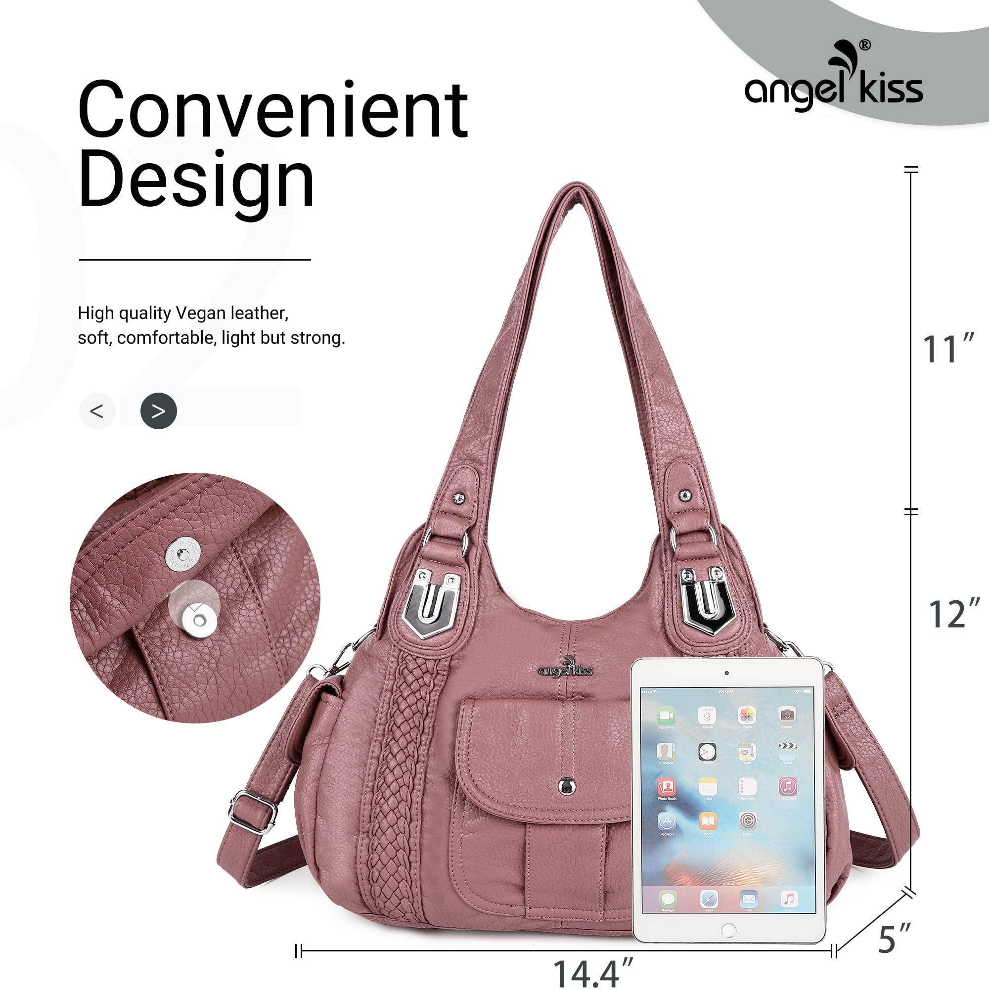 Angelkiss Women's Vegan Leather Crossbody Hobo Satchel Shoulder Tote Purse - Stylish & Durable Handbag for Work, Travel & Everyday Use