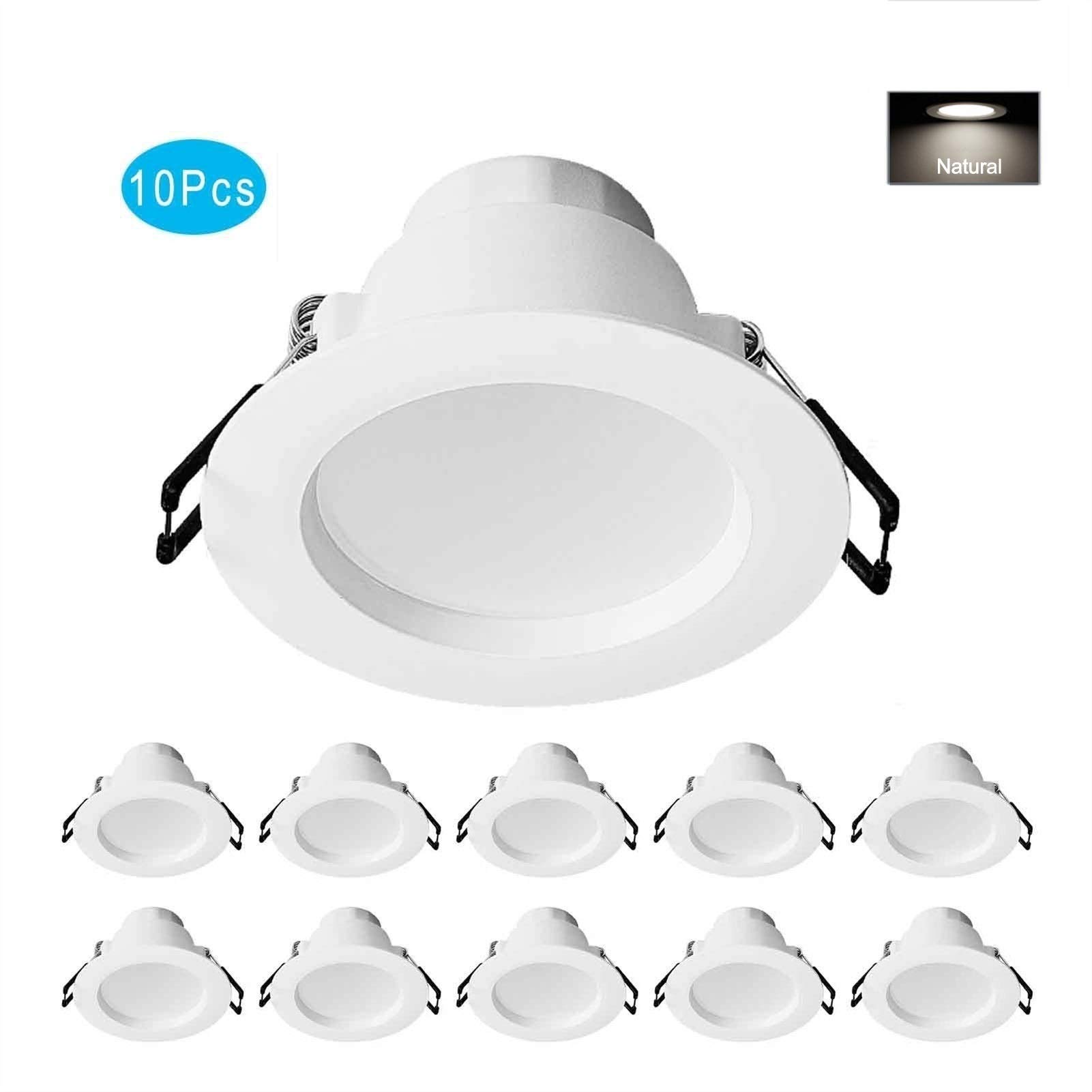 10Pcs LED Recessed Lighting Baffle Trim Retrofit Downlight - 4 Inch White/Natural Light Ceiling Fixtures for Living Room, Bedroom, Corridor - Energy Efficient Dimmable Recessed Lights for Home & Office Interior Design