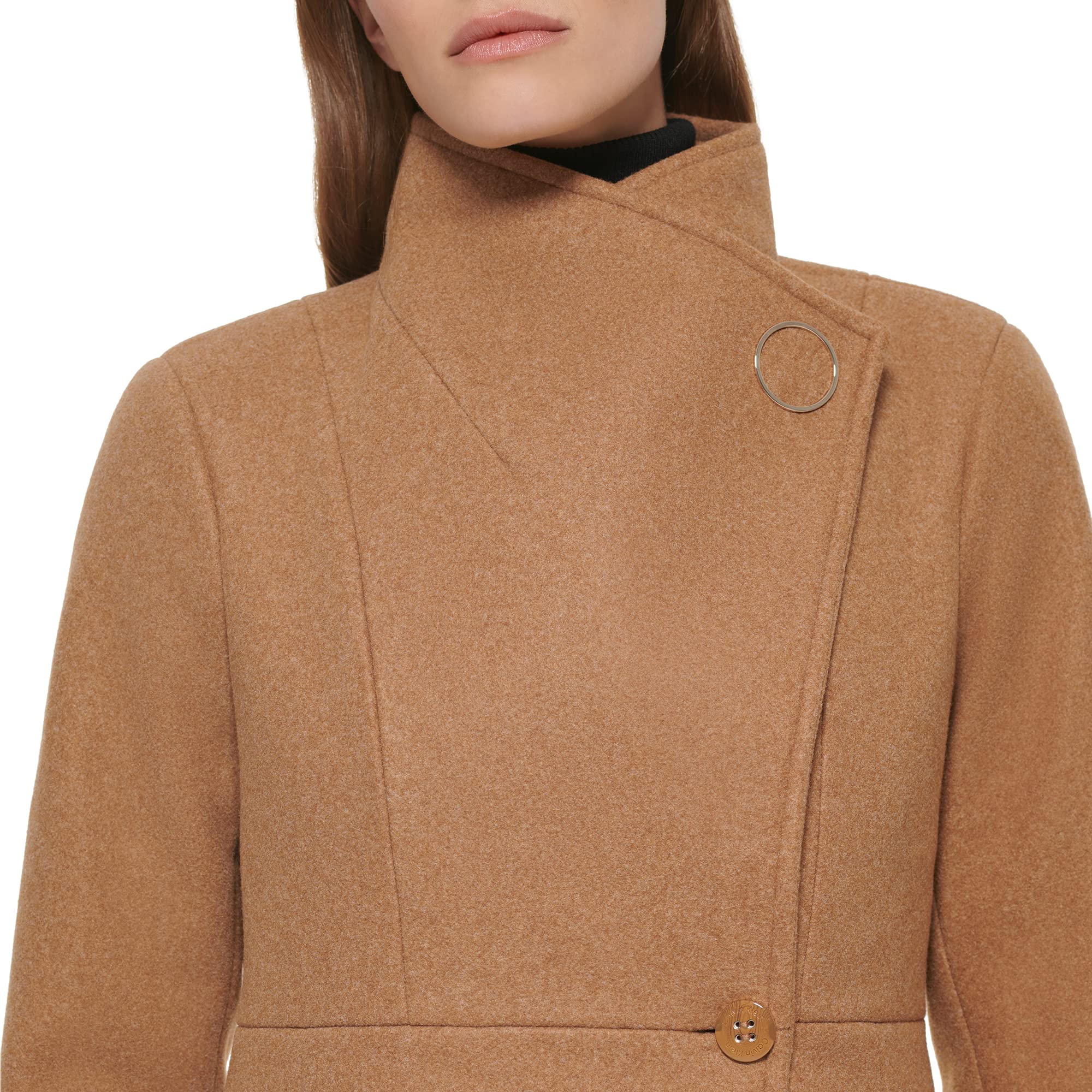 Calvin Klein Women's Asymmetrical Snap Closure Coat with Stand Collar & Welt Pockets - Stylish Winter Jacket for Work, Date Night & Casual Outfits