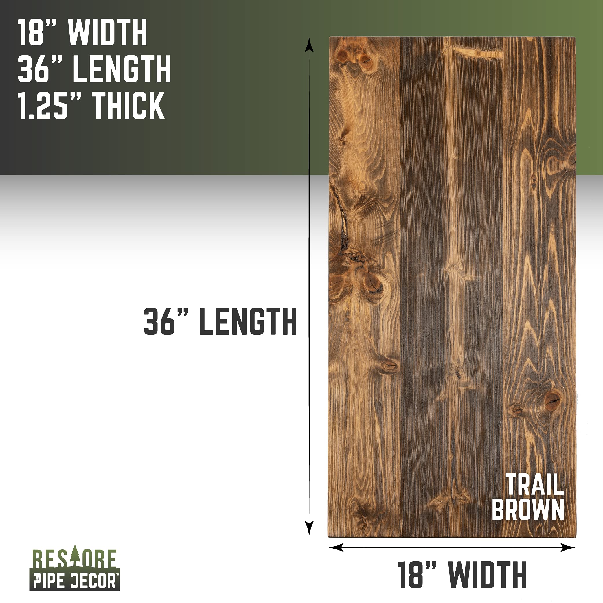 Solid Wood Coffee Table Top 18x36x1.25 Inch - Reclaimed Ponderosa Pine in Trail Brown - Rustic Farmhouse Decor for Living Room, Office or Patio