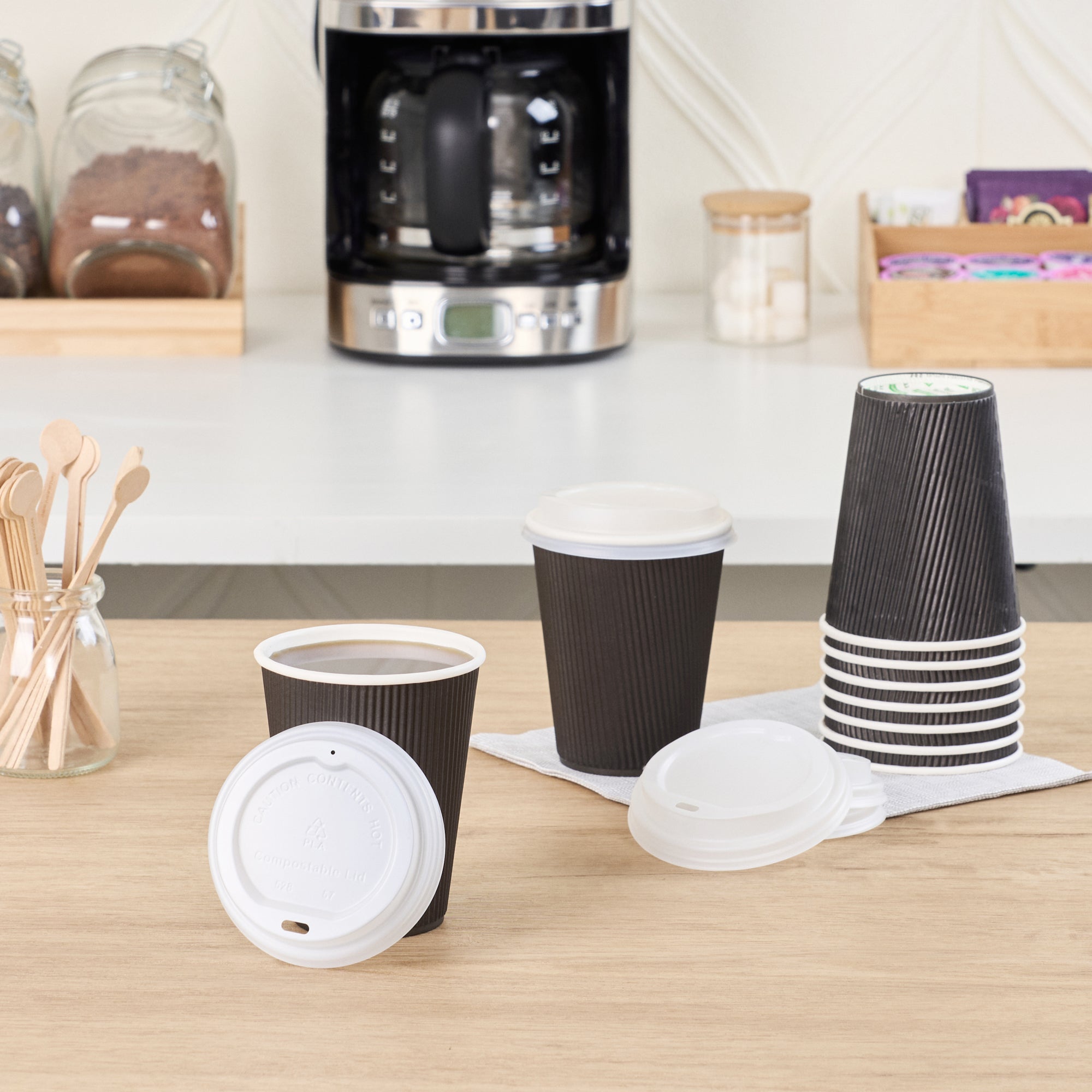 Eco-Friendly White PLA Compostable Coffee Cup Lids - Fits 8oz, 12oz, 16oz & 20oz Cups - 500 Count Bulk Box - Perfect for Coffee Shops, Cafés & Takeout Restaurants