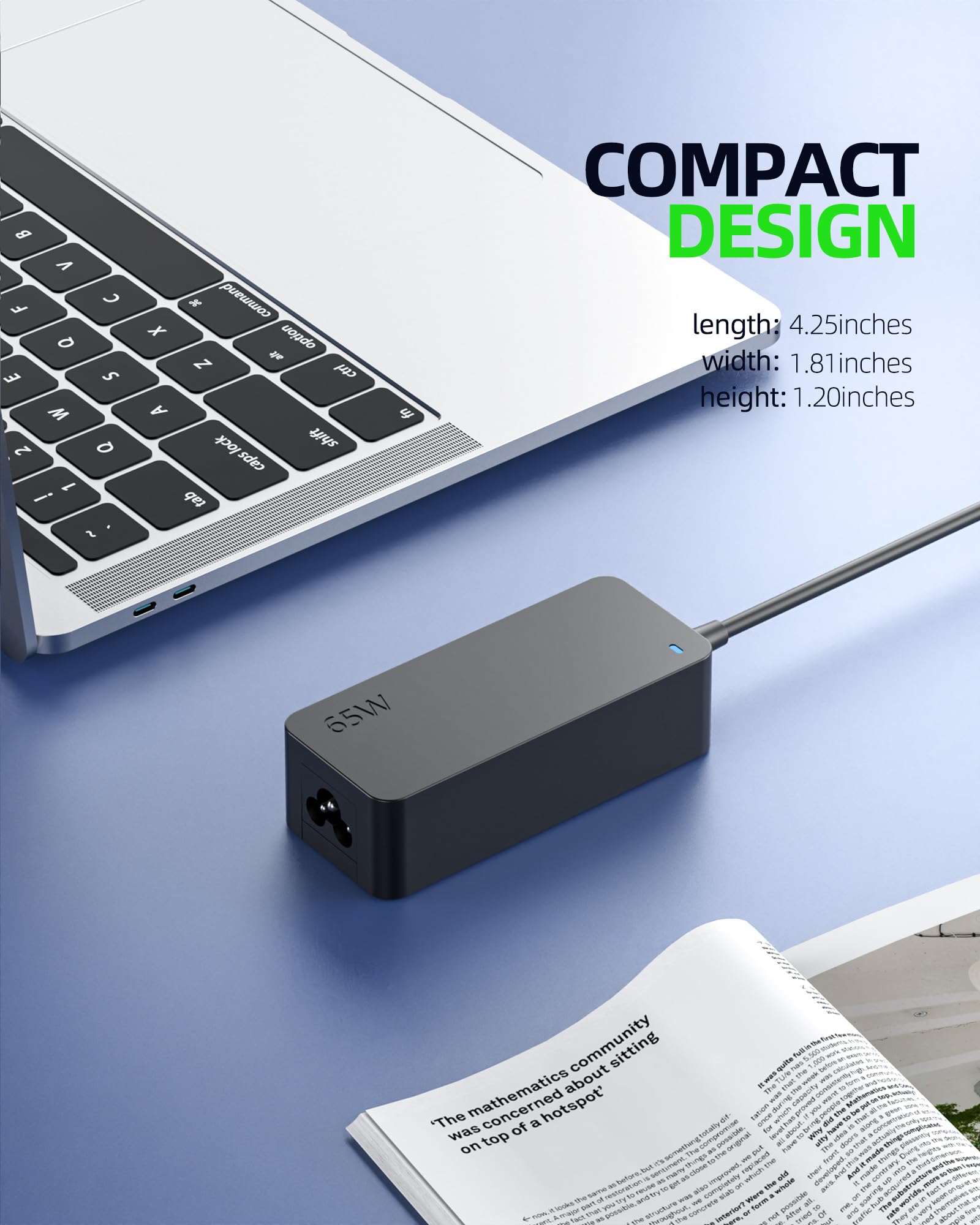 65W USB-C Fast Charger for Lenovo Laptop - Compatible with ThinkPad & Yoga Series | UL Safety Certified | 10ft Long Power Cord with Stable Connection | Perfect for Home, Office & Travel Charging