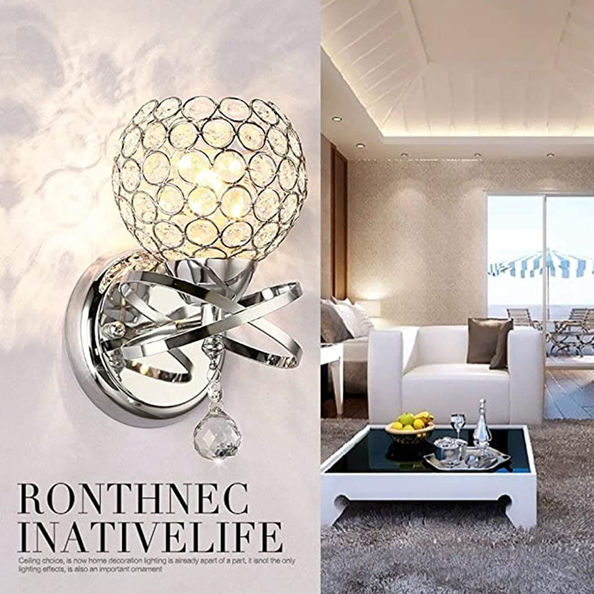 Modern Crystal Wall Sconce - Chrome Finish Wall Light with Hanging Crystal Ball - Bedroom Living Room Hallway Wall Decor - Elegant Wall Mount Lamp for Bedside, Entryway, and Dining Room Lighting (Silver)