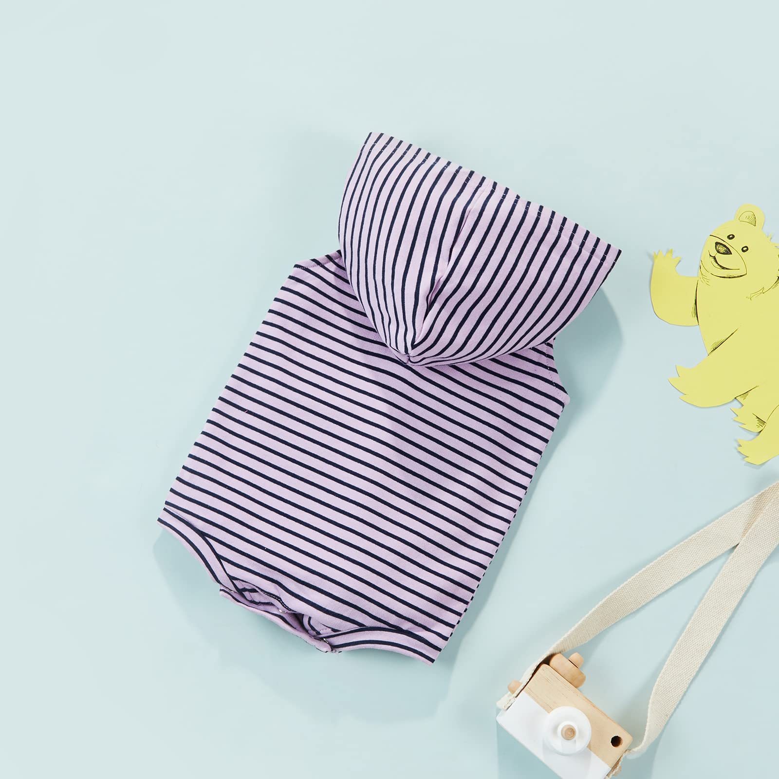 Newborn Baby Hooded Romper - Sleeveless Striped Skull Jumpsuit for Boys & Girls | Summer & Fall Outfit | Perfect for Playdates, Photoshoots & Casual Wear