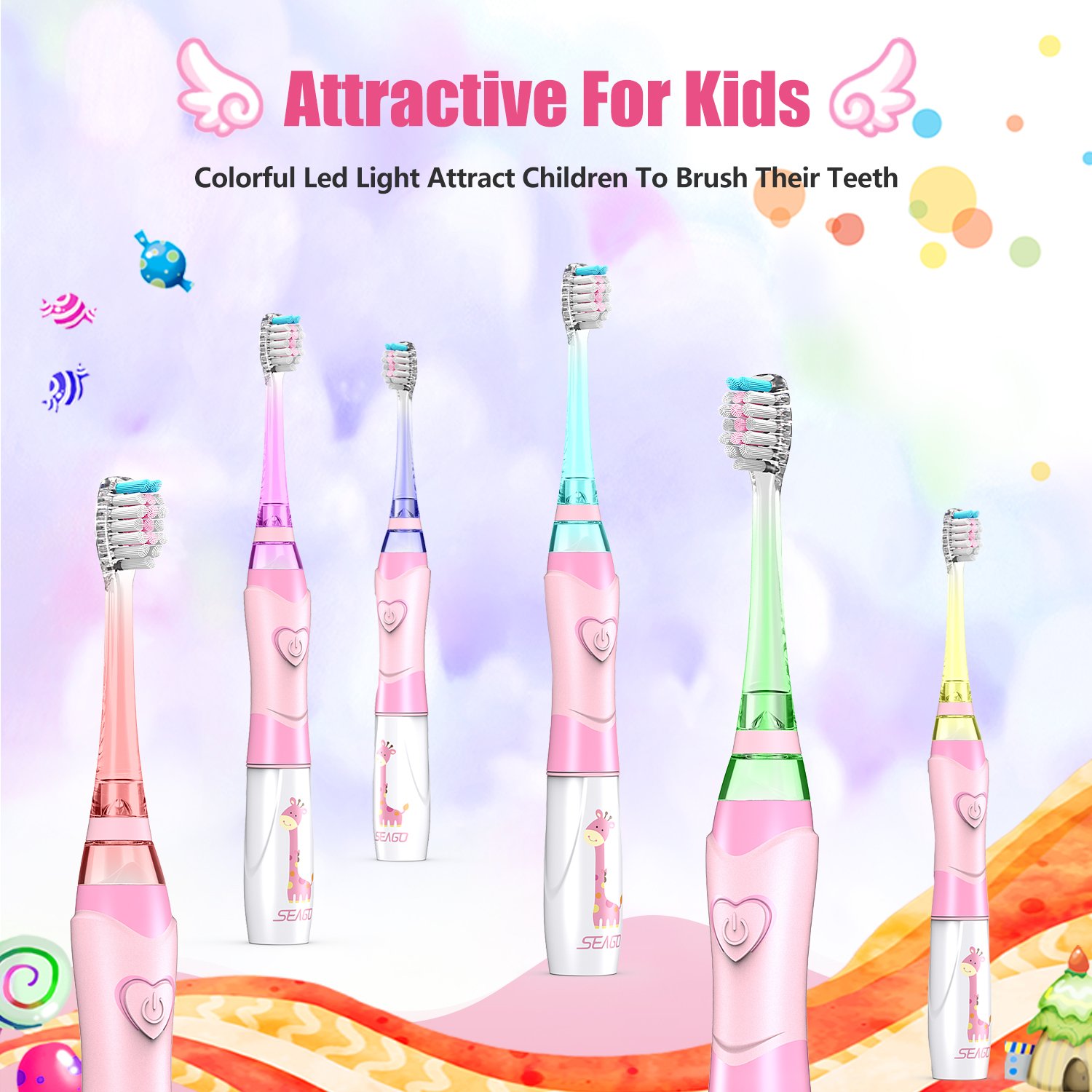 DADA-TECH Kids Electric Toothbrush - Soft Bristles Battery Powered Toothbrush with 2-Minute Timer for Children (Pink & Blue) - Perfect for Daily Oral Care & Healthy Teeth Habits
