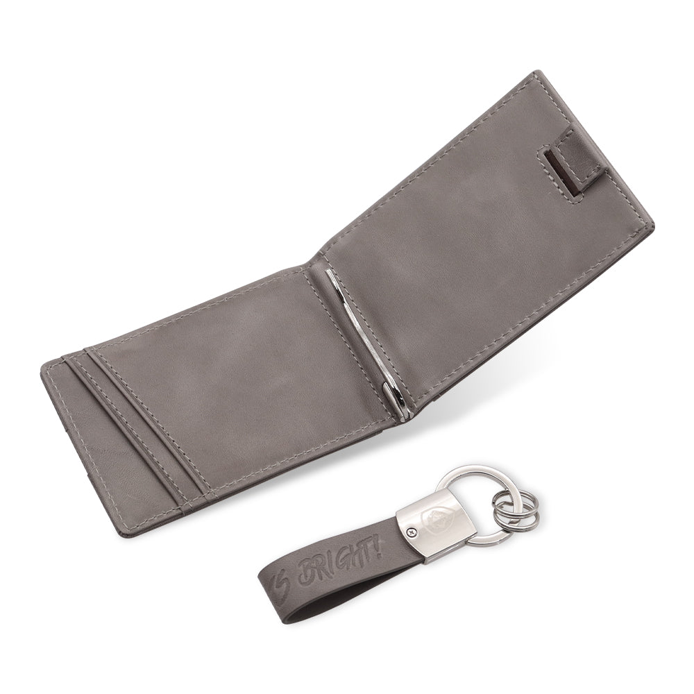 Valuetainment Gray RFID Blocking Wallet Keychain Set - Slim Minimalist Money Clip Card Holder for Men & Women - Perfect for Travel, Daily Use & Gift Giving