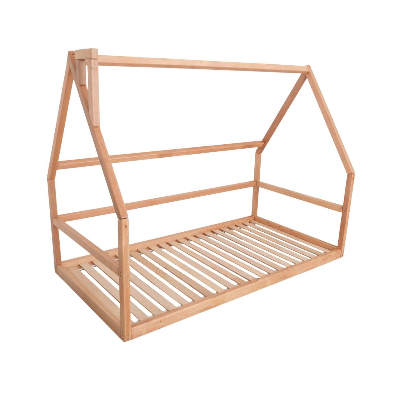 Busywood Toddler Floor Bed - Solid Wood House Frame for Kids Bedroom & Playhouse - Model 1 with Slats - Perfect for Montessori Bedrooms & Playtime