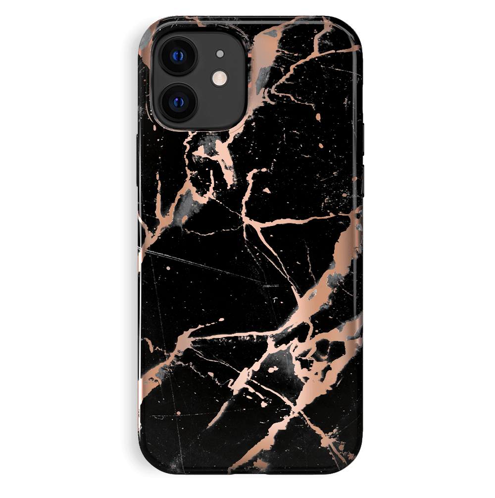 Elegant Black Marble Rose Gold Chrome iPhone Case - Slim Protective Cover for iPhone [Model] | Perfect for Everyday Use, Office & Special Occasions