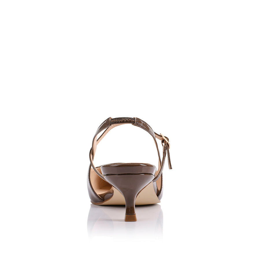 Luce Slingback Kitten Heels Women's Shoes - Cocoa Brown Patent Leather Low Heel Pumps for Work, Office & Special Occasions