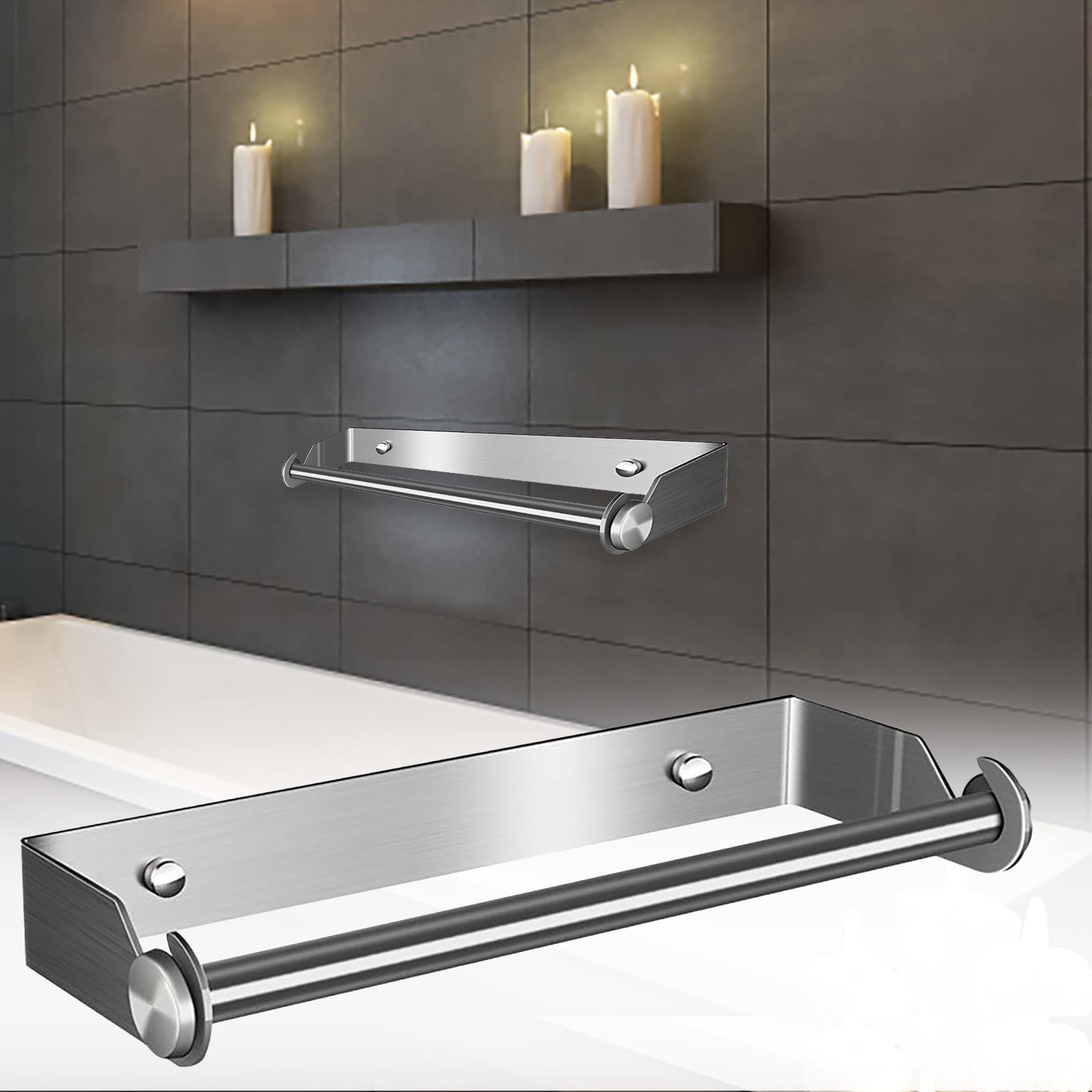 Celendi Stainless Steel 304 Paper Roll Holder - Punch-Free Wall Mounted Towel Rack for Kitchen & Bathroom - Durable White Paper Towel Dispenser (Perfect for Home, Office & Restaurant Use)