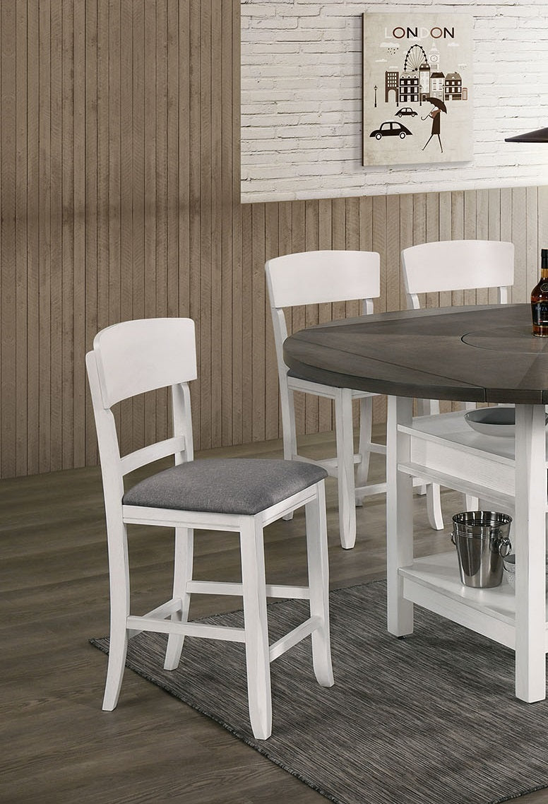 Modern Counter Height Dining Chairs Set of 2 - White Solid Wood with Gray Padded Fabric Seat - Perfect for Kitchen Islands, Breakfast Nooks & Small Space Dining Areas