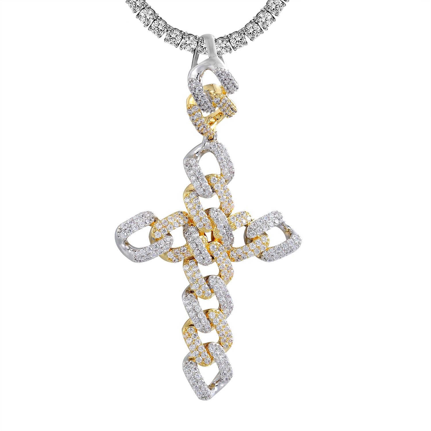 14K Gold & Silver Two Tone Miami Cuban Link Cross Pendant - Custom Bling Jewelry for Men | Perfect for Hip Hop Fashion, Streetwear & Gift Giving