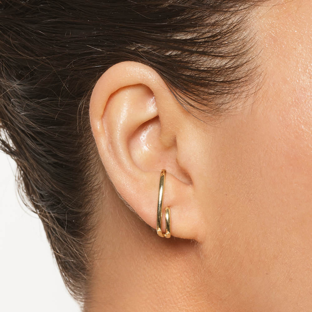 10K Gold Double Lobe Huggie Hoop Earrings for Women - Minimalist Everyday Jewelry for Work & Date Night