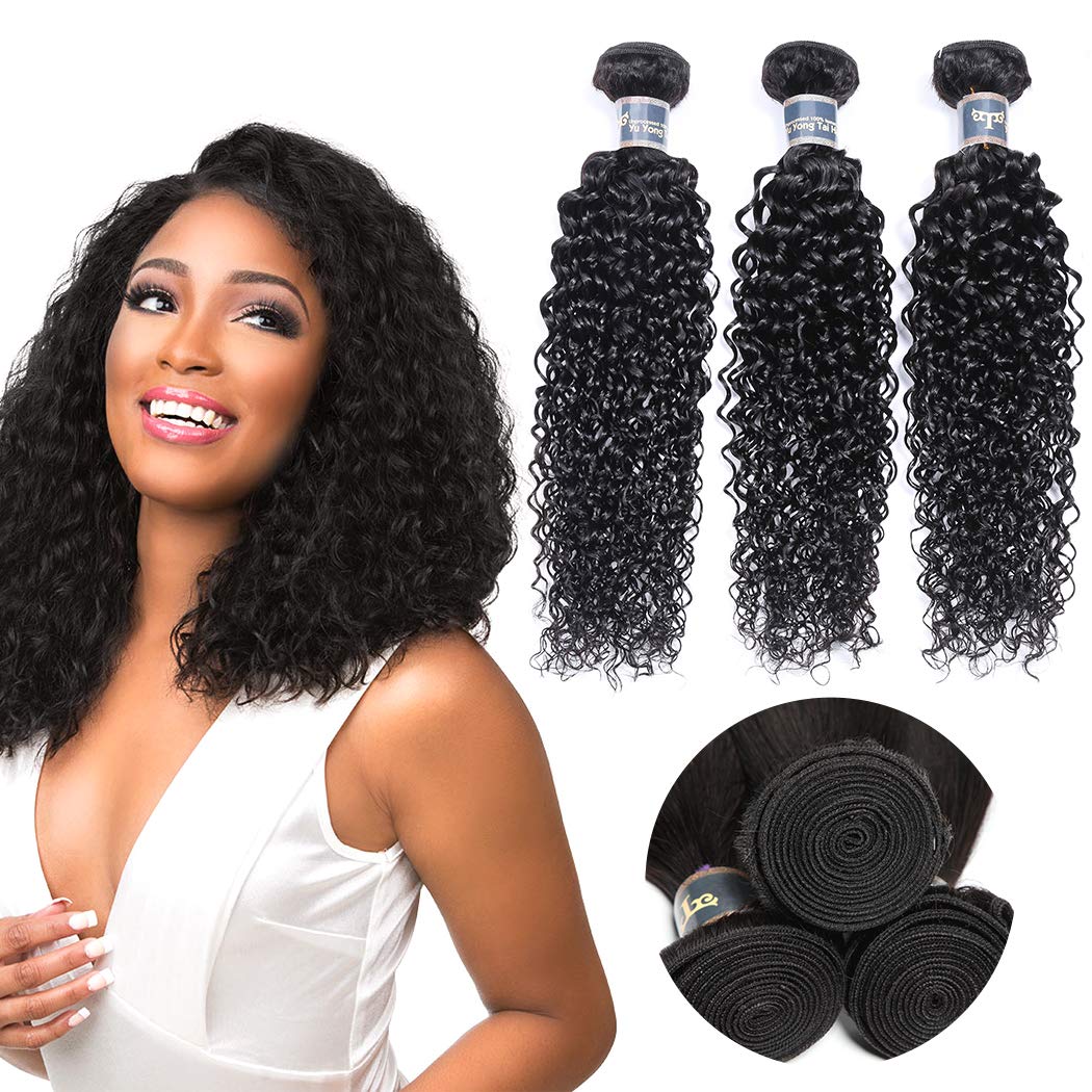 Brazilian Kinkys Curly Human Hair 3 Bundles (12 14 16 Inch, 1B) 8A Virgin Curly Wave Hair Extensions - Unprocessed Mixed Length Bundles for Black Women | Perfect for Daily Styling, Special Occasions & Protective Hairstyles