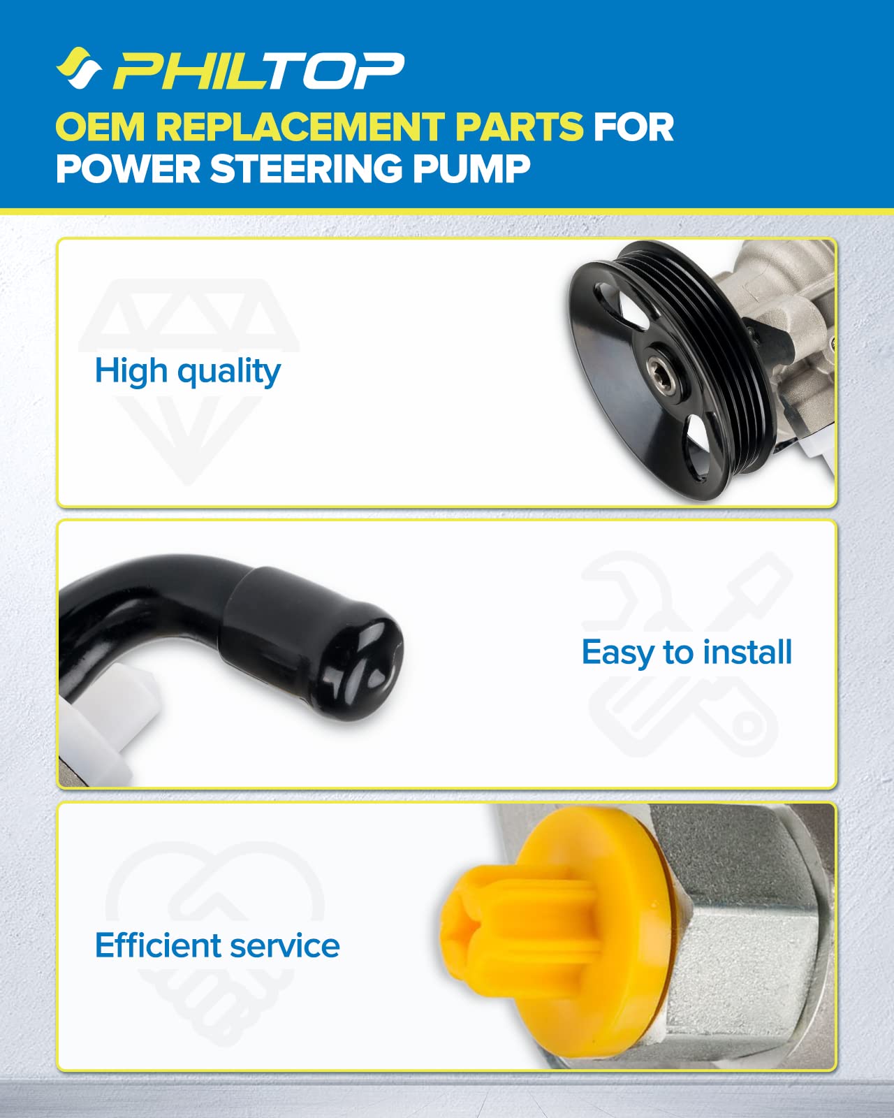 PHILTOP Power Steering Pump 21-5424 Compatible with Kia Sorento 2003-2006 | Replacement for OEM 571003E030 & 9900677 | High-Performance Power Assist Pump for Smooth Steering | Perfect for Off-Roading, Towing & Daily Commuting