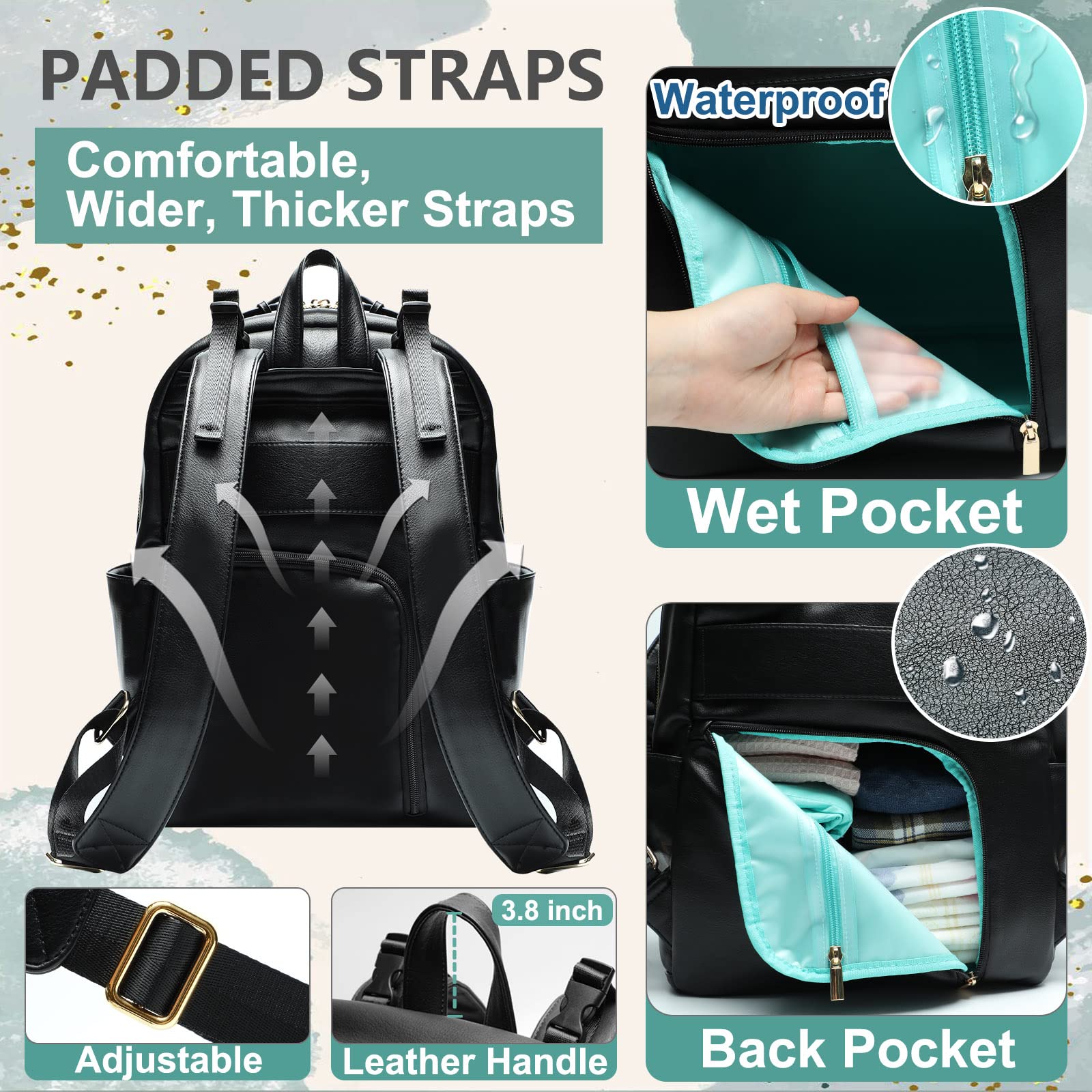 MOMINSIDE Premium Diaper Bag Backpack for Parents - Large Leather Baby Bag with 6 Insulated Pockets, Stroller Organizer & 2 Insulated Cup Holders - Perfect for Travel, Daycare & Family Outings