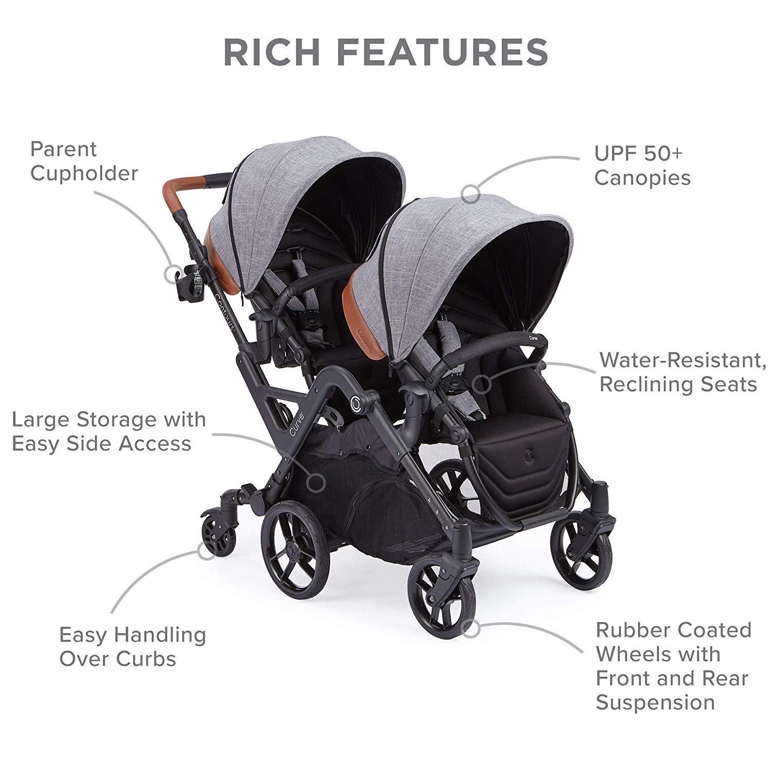 Contours ZT020 GRA1 Gray/Black Double Stroller - Lightweight Compact Foldable Baby Stroller for Twins & Siblings - Perfect for Travel, Shopping & Outdoor Walks