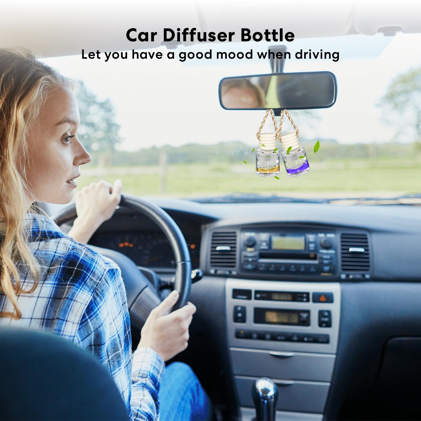 50 Pcs Empty Glass Perfume Bottles with Wooden Cap - Hanging Car Diffuser & Air Freshener for Essential Oils, Aromatherapy, Fragrance - Perfect for Car, Home, Office, and Gift Giving