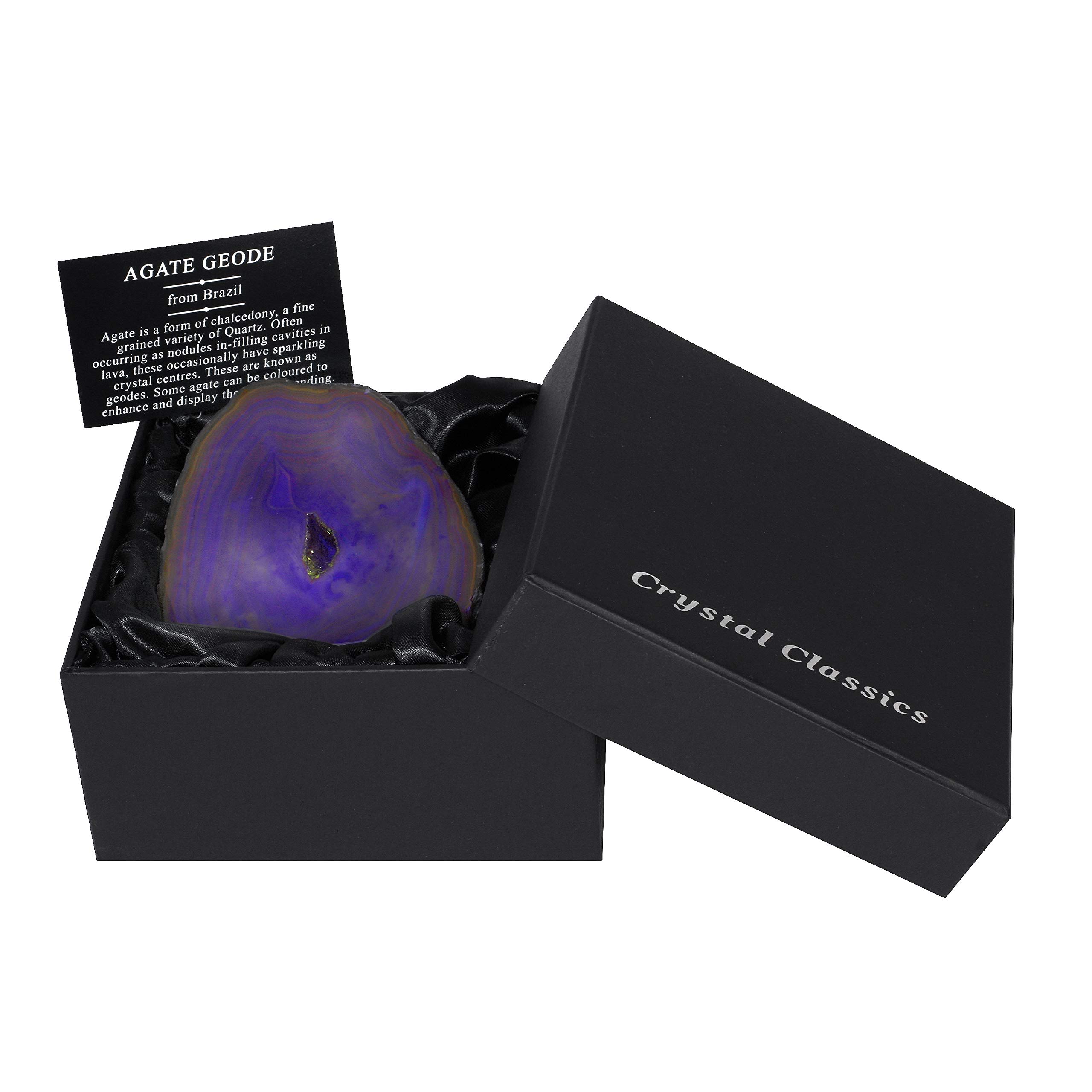 Natural Purple Agate Geode in Gift Box - Medium Size Crystal Specimen for Home Decor, Meditation & Healing Stone Collection