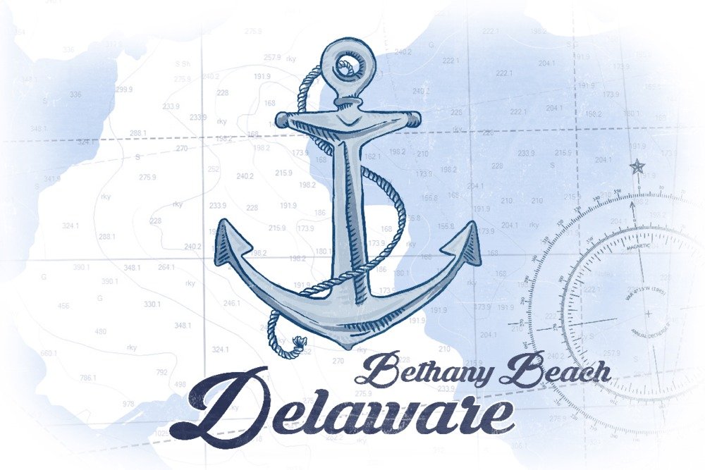 Deluxe 36x54 Giclee Gallery Print - Bethany Beach Delaware Anchor Coastal Wall Art in Blue | Premium Travel Poster for Beach House Decor, Coastal Living Room & Nautical Theme Bedroom