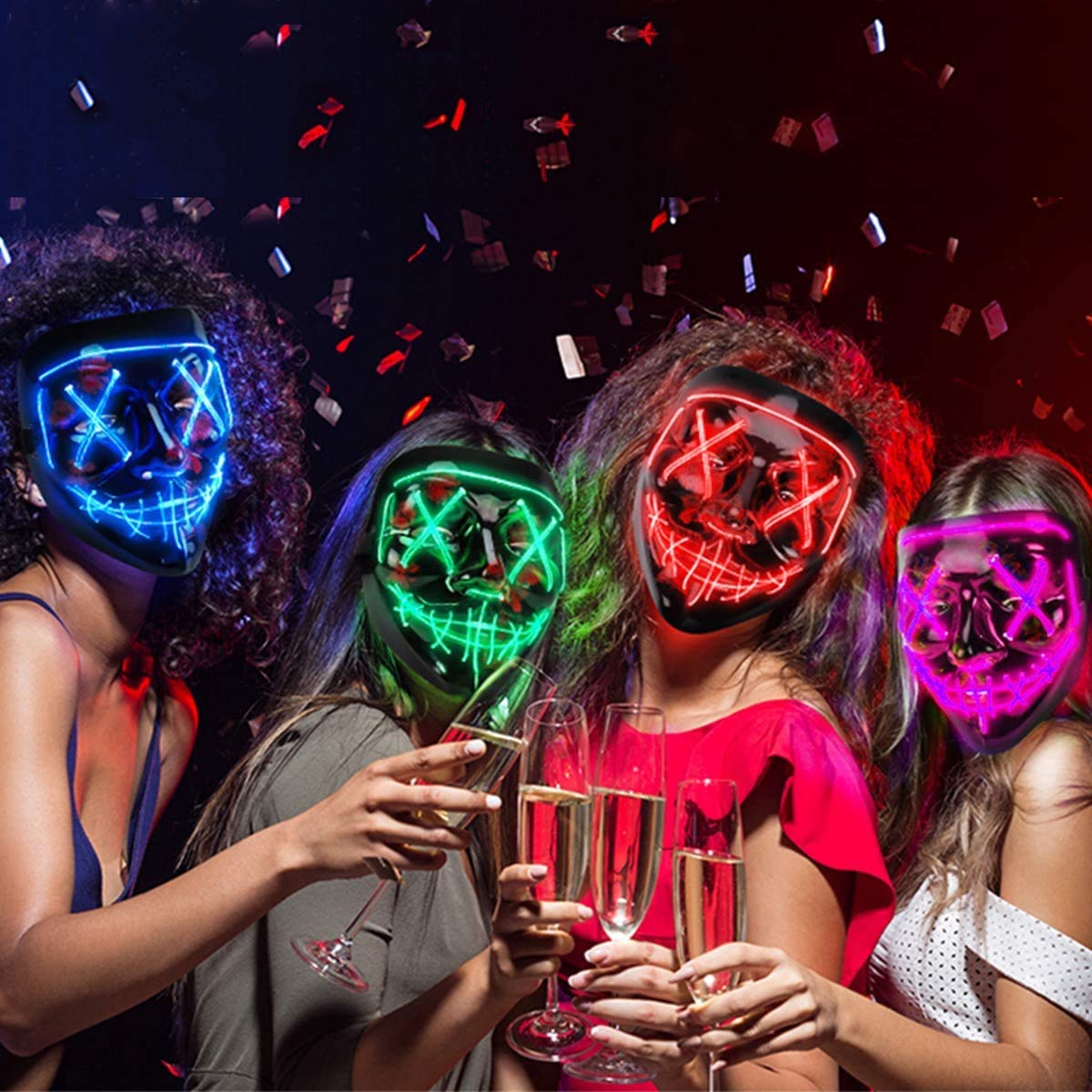 LED Halloween Mask - Scary Light Up Purge Mask for Halloween Costumes, Masquerade Parties & Carnival (Blue) | Perfect for Spooky Events, Cosplay & Horror Themed Gifts