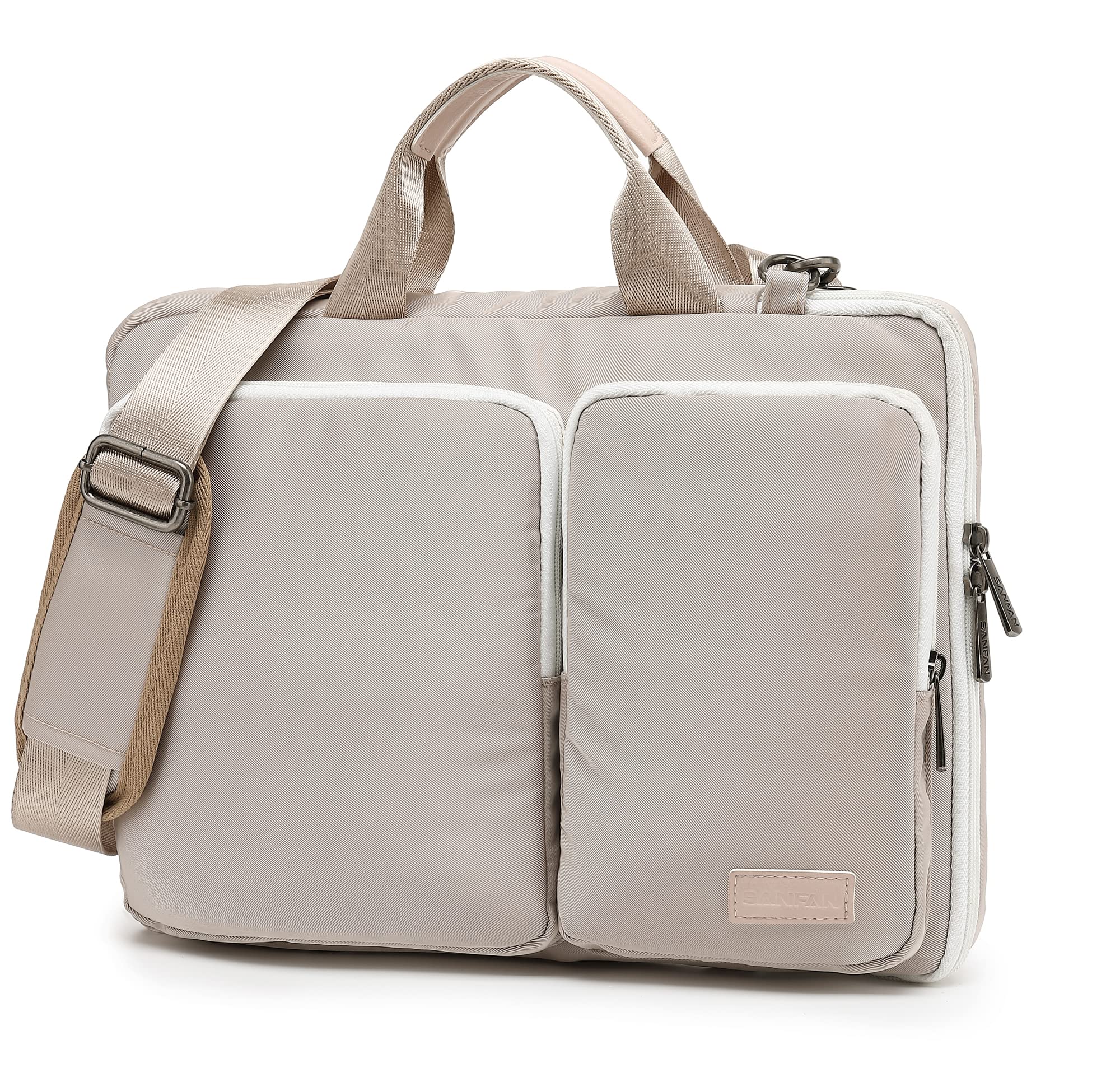 SANFAN 360° Protective Laptop Shoulder Bag Sleeve Case for MacBook Pro 16 inch & 15-15.6 inch Laptops - Lightweight Water-Resistant Beige Design - Perfect for Work, Travel, and School Commute