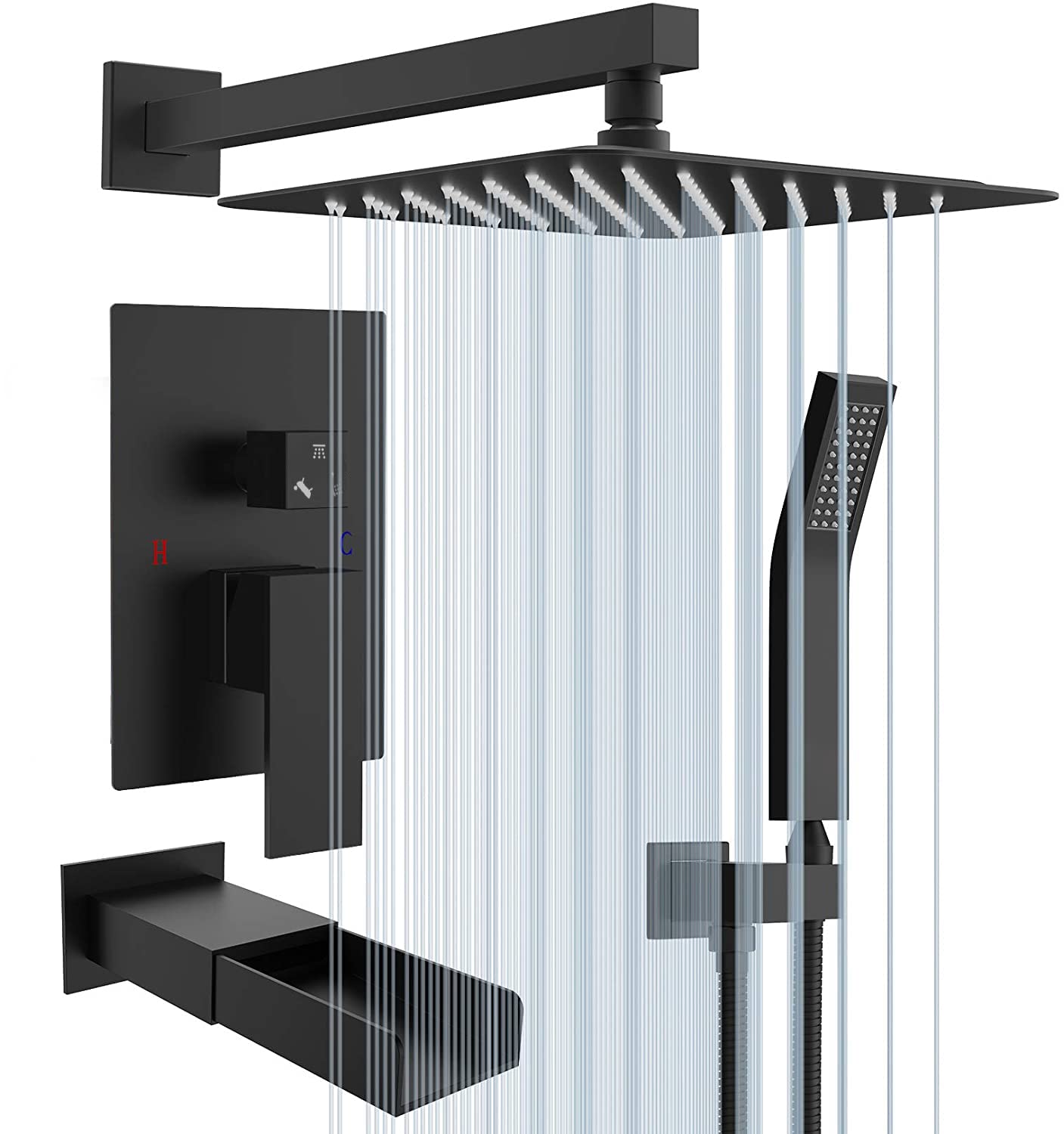 Premium Matte Black Shower Kit - 10 Inch Brass Wall Mounted Rain Mix Shower Head System with Faucet for Luxury Bathroom Upgrade | Perfect for Modern Home & Spa Experience