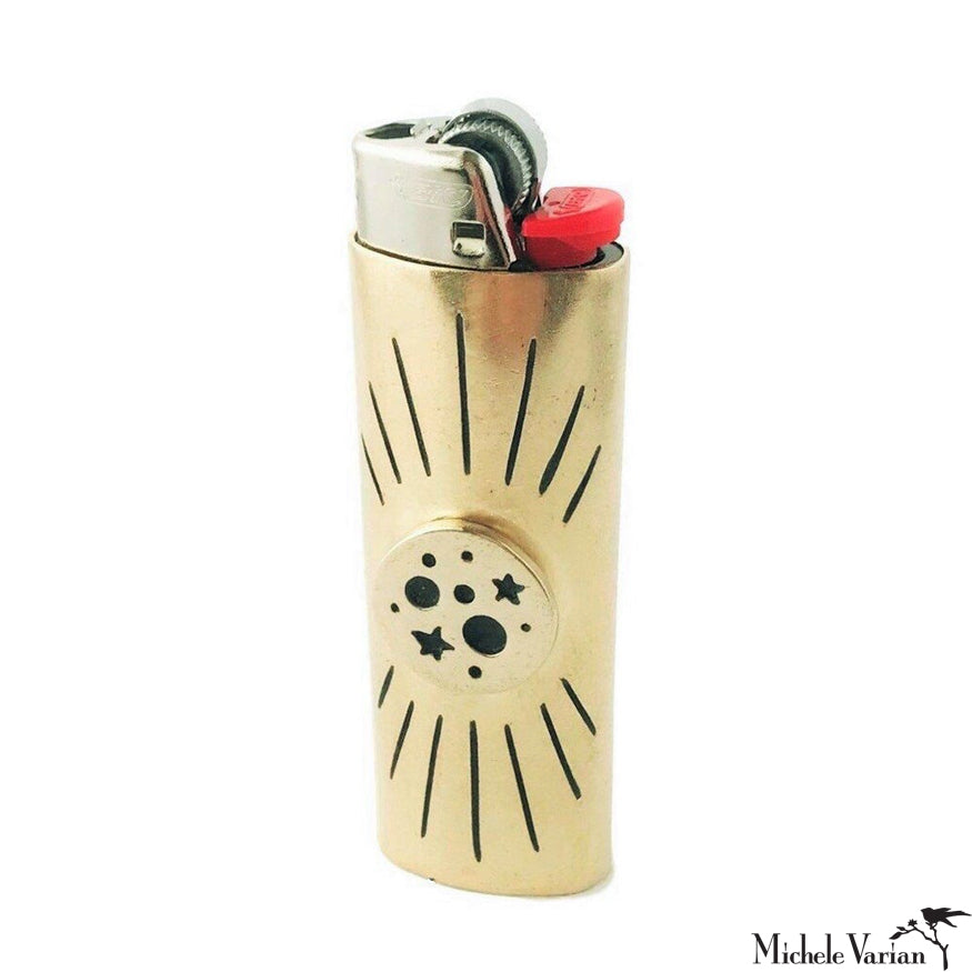 Premium Brass Space Lighter Case - Windproof & Durable Metal Cigarette Lighter Holder for Outdoor Camping, Hiking, and Survival Gear