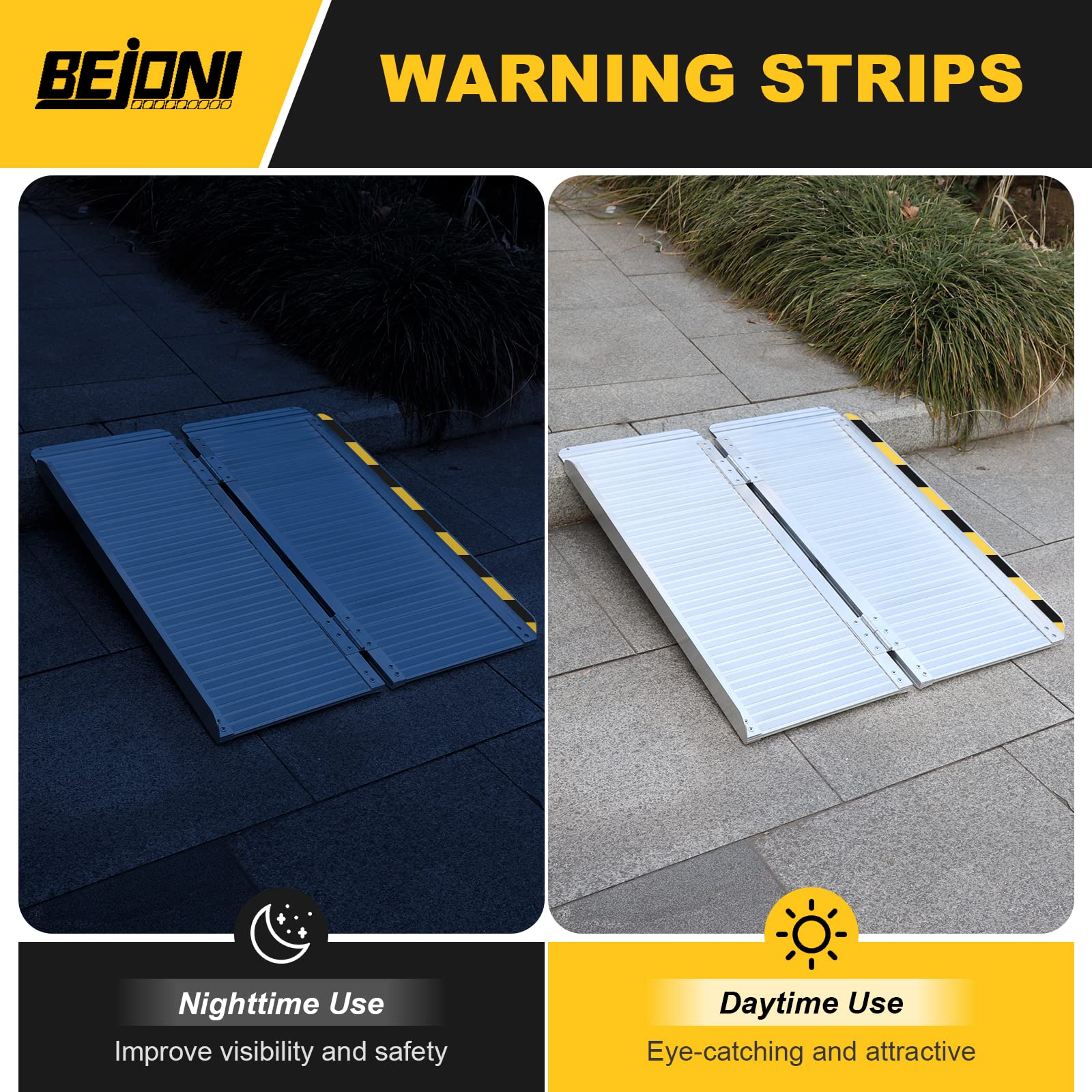 BEJONI 3FT Portable Wheelchair Ramp - Lightweight Aluminum Threshold Ramp for Home Steps & Doorways - Non-Slip Surface for Safety - Ideal for Elderly, Disabled & Mobility Assistance (Home & Outdoor Use)