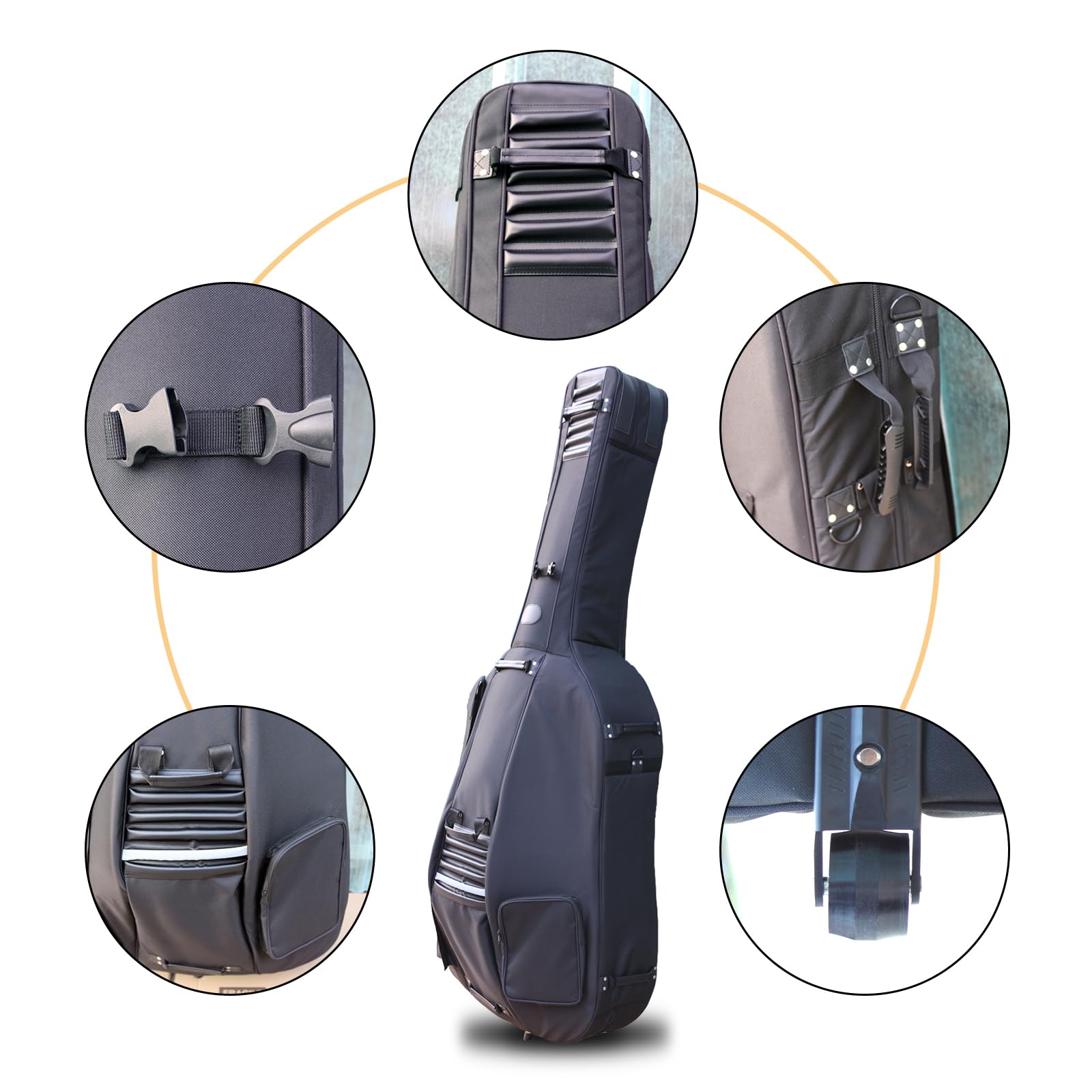 3/4 Upright Double Bass Case with Wheels - Oxford Cloth Padded Gig Bag for String Bass - Perfect for Travel, Storage & Music Performances