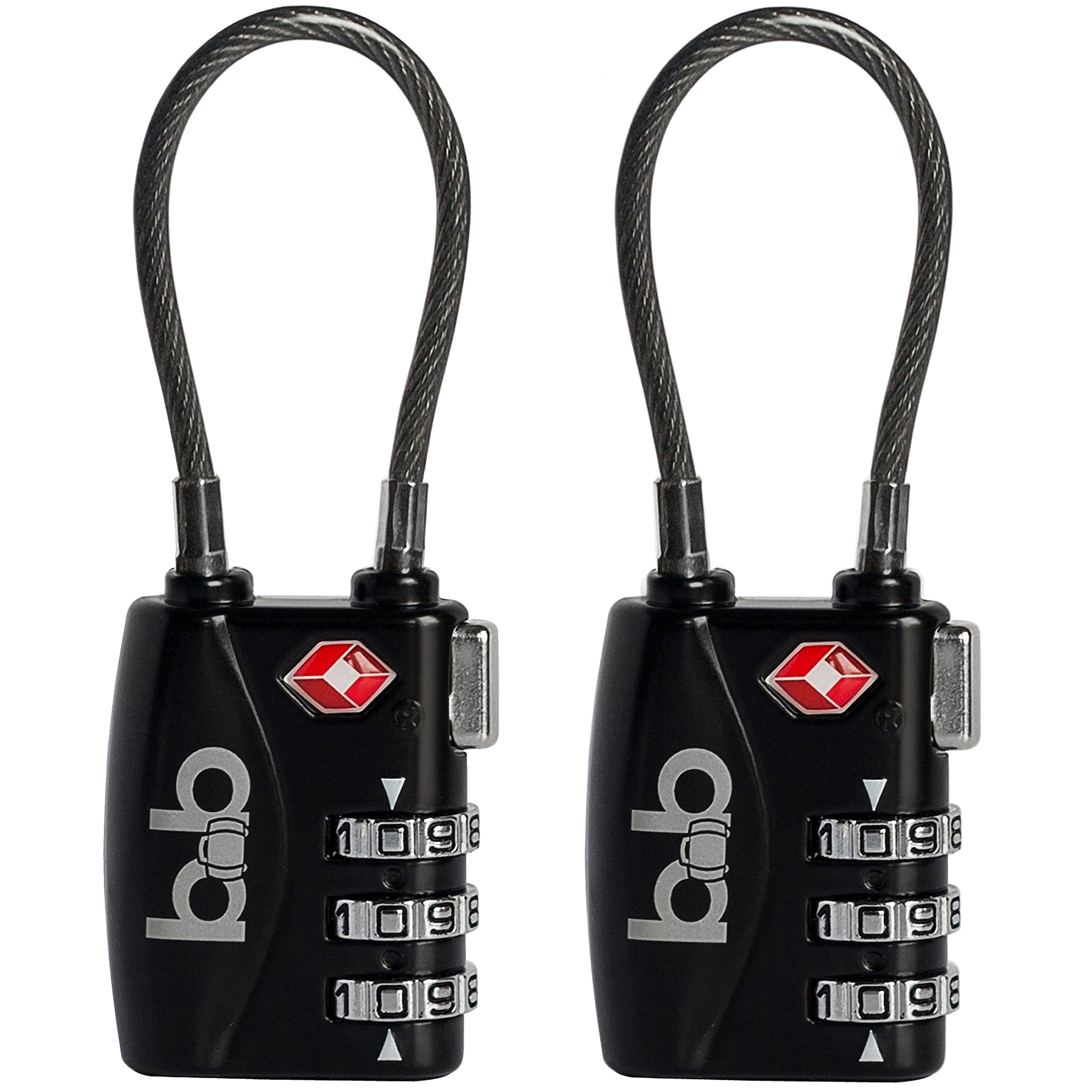 TSA Approved Luggage Lock - 3 Dial Combination Padlock - Small & Lightweight Cable Locks (2 Pack) - Perfect for Travel, Backpacks & Gym Bags Security