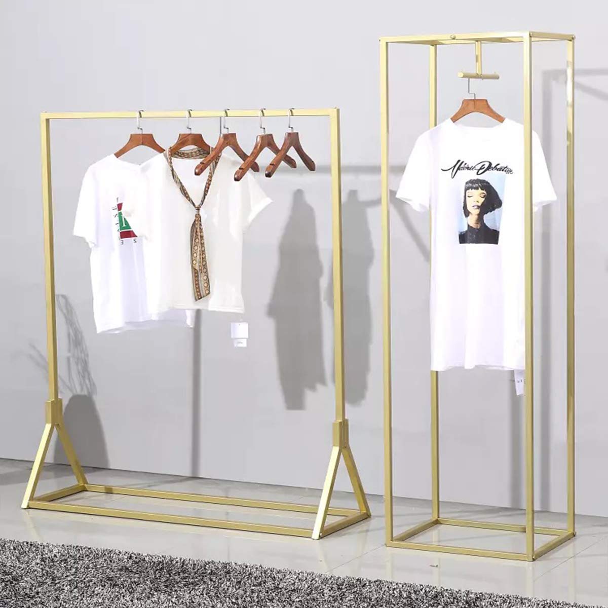 Heavy Duty Metal Rolling Garment Rack with Wheels - Modern Simple Gold Square Tube Clothes Rack (59 Inch Length) for Closet Organization, Laundry Room, Retail Store Display & Home Storage
