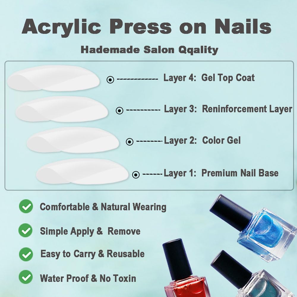 Short Square Press On Nails for Women - Rhinestone Design Fake Nails with Glue | Full Cover Acrylic False Nails | Perfect for Parties, Weddings & Everyday Wear