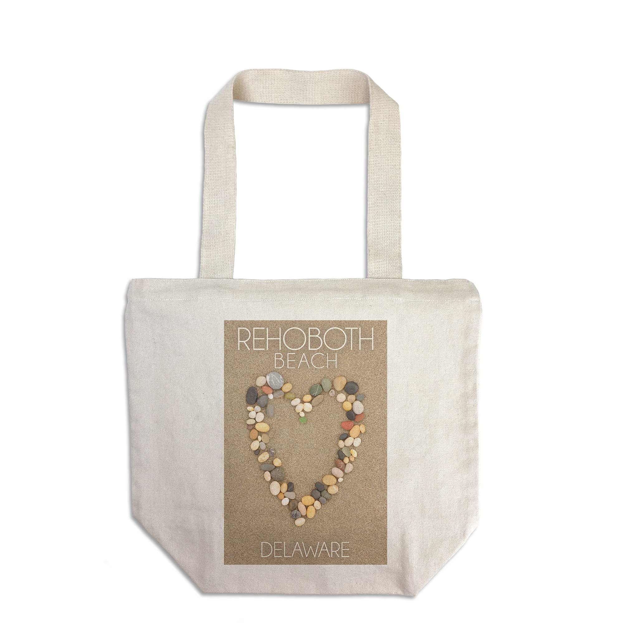 Lantern Press Rehoboth Beach Delaware Stone Heart on Sand - 100% Cotton Canvas Reusable Tote Bag for Shopping, Beach & Everyday Use