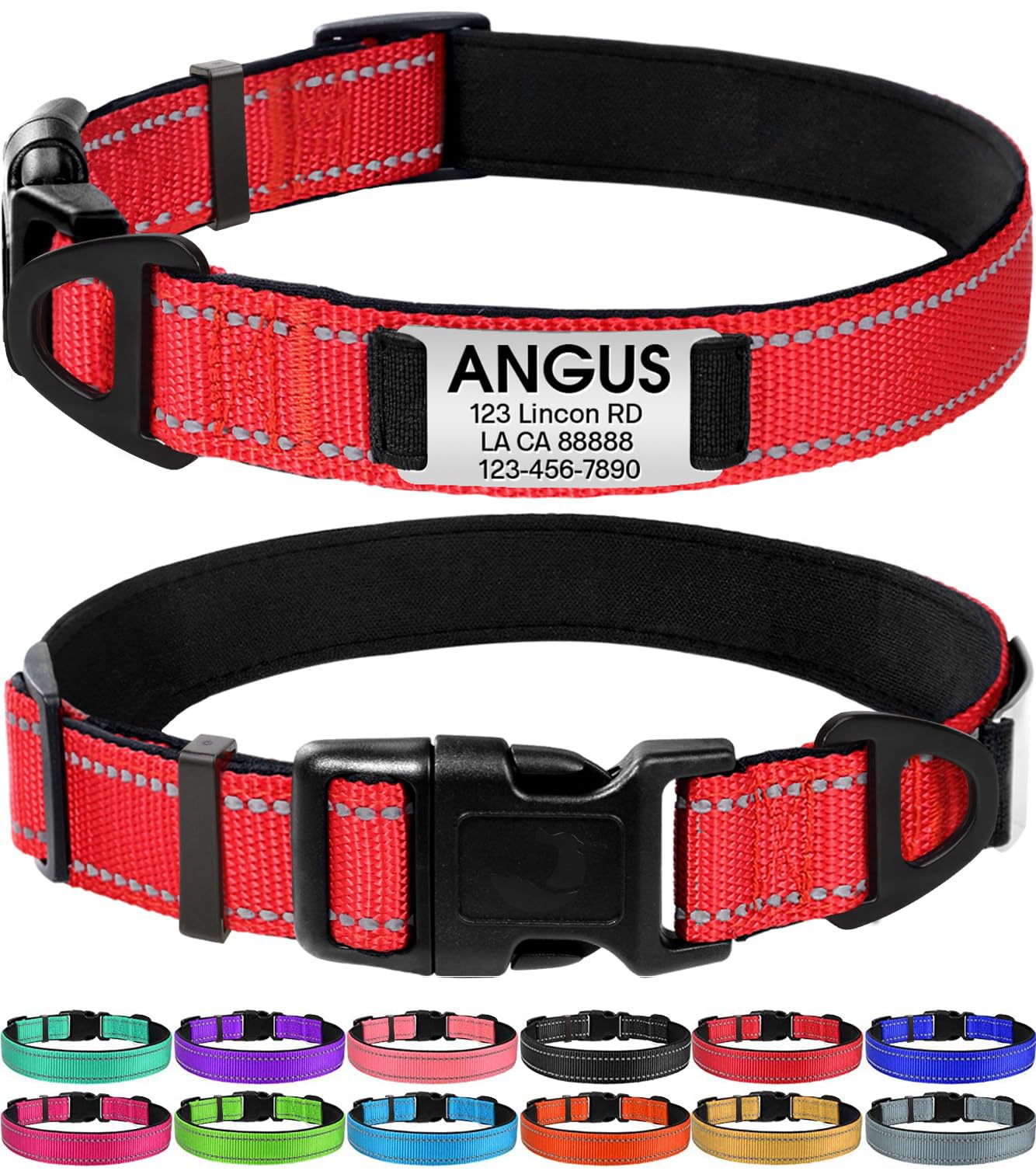 Joytale Personalized Dog Collars - Reflective Nylon Pet Collar with Engraved Name Plate | Custom Small Dog Collar in Red Size S | Perfect for Night Walks & Pet Safety