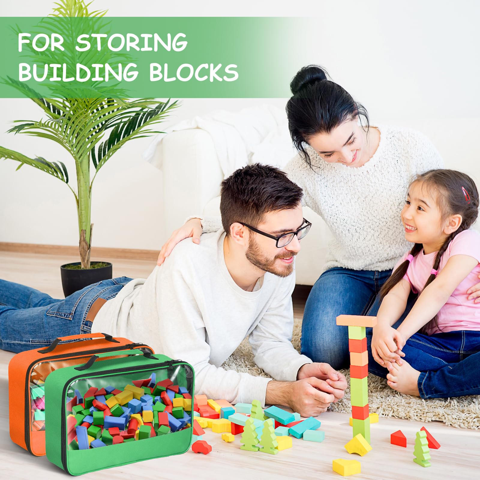 6 Pack Reusable Toy Storage Bags with Zipper & Portable Handle - Organizer for Building Blocks, LEGO Bricks, Puzzles, Books & Board Games - Perfect for Kids Room, Travel & Playroom Organization