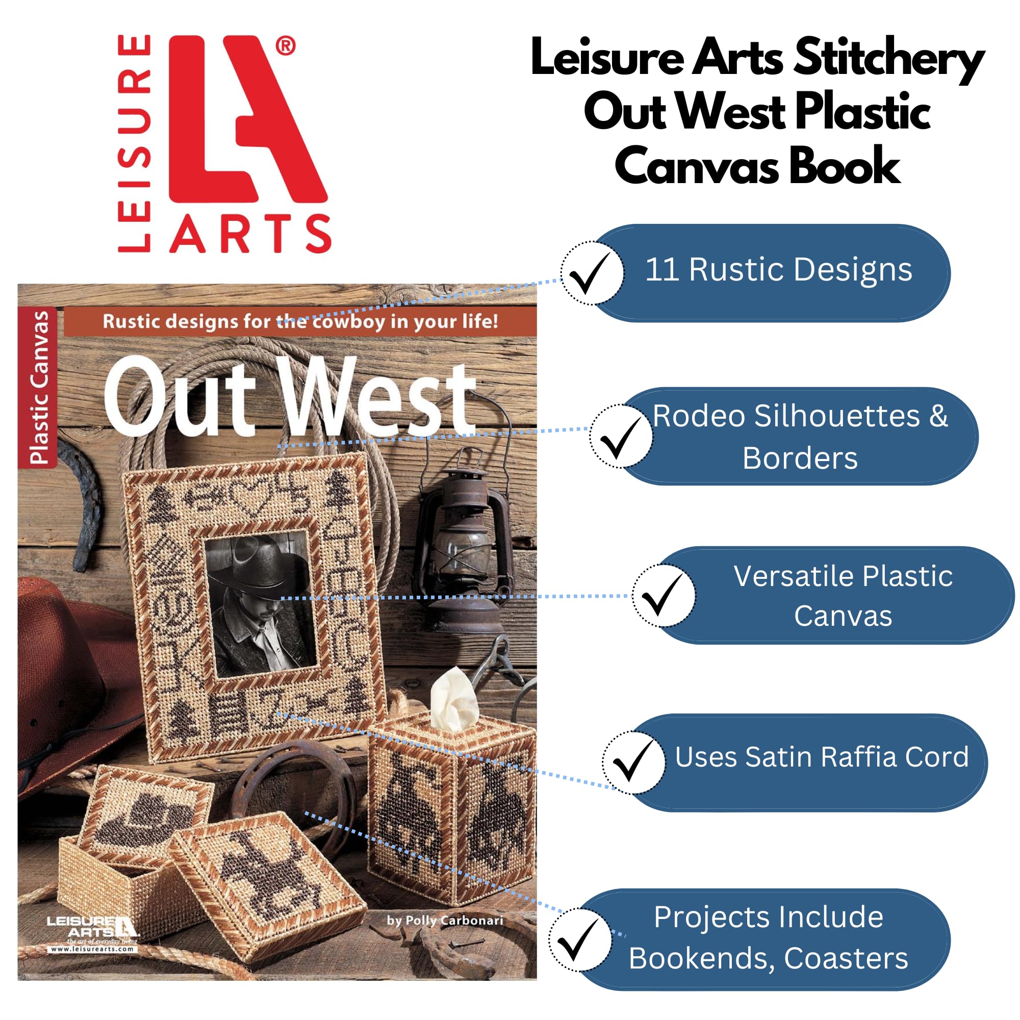Leisure Arts Plastic Canvas Out West Cross Stitch Book - DIY Western Themed Plastic Canvas Patterns & Craft Books for Home Decor & Gifts
