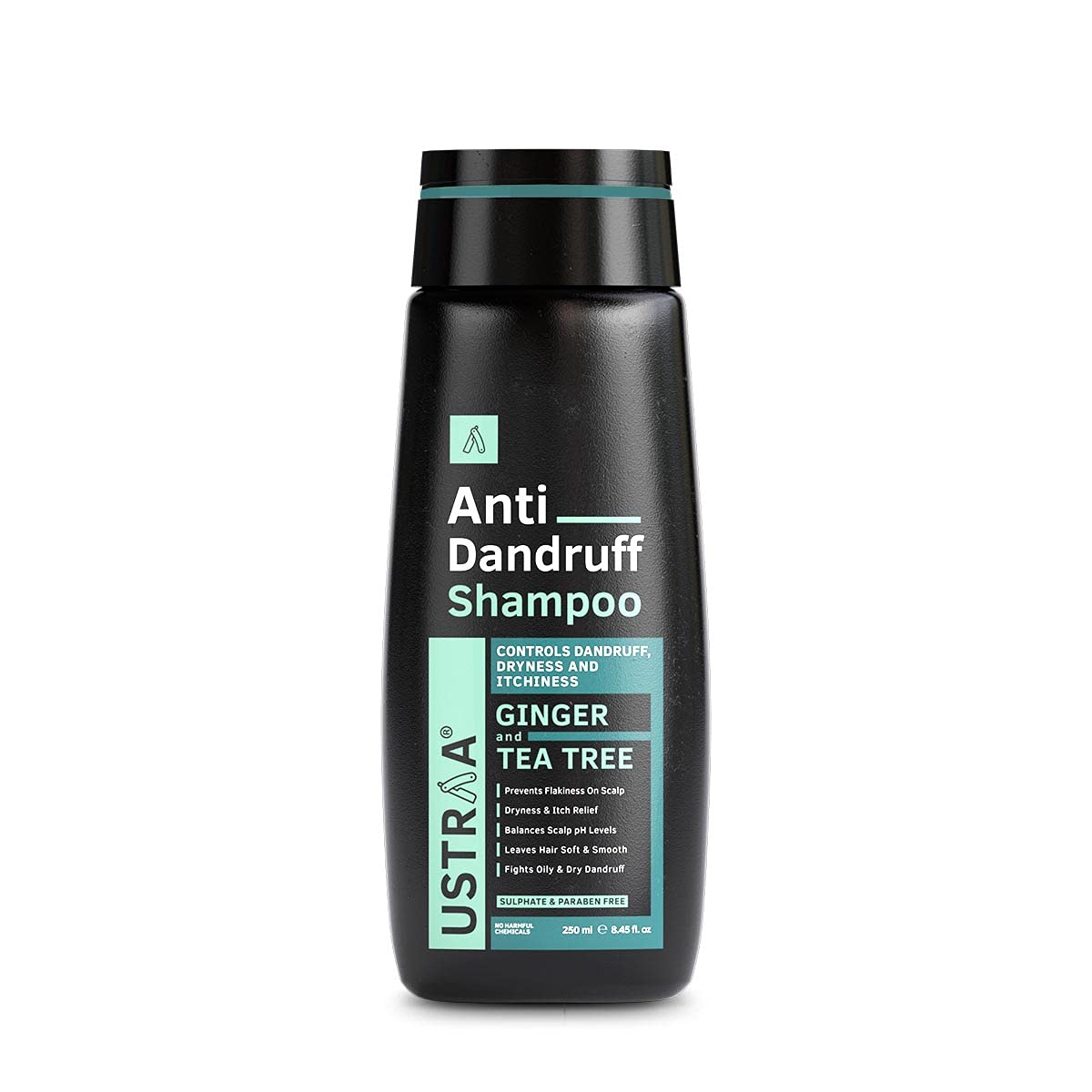 Ustraa Anti-Dandruff Shampoo 250ml - Climbazole, Ginger & Tea Tree Oil Formula for Dandruff Control - Sulfate Free, Paraben Free, Silicone Free, Mineral Oil Free - Ideal for Daily Scalp Care & Itch Relief