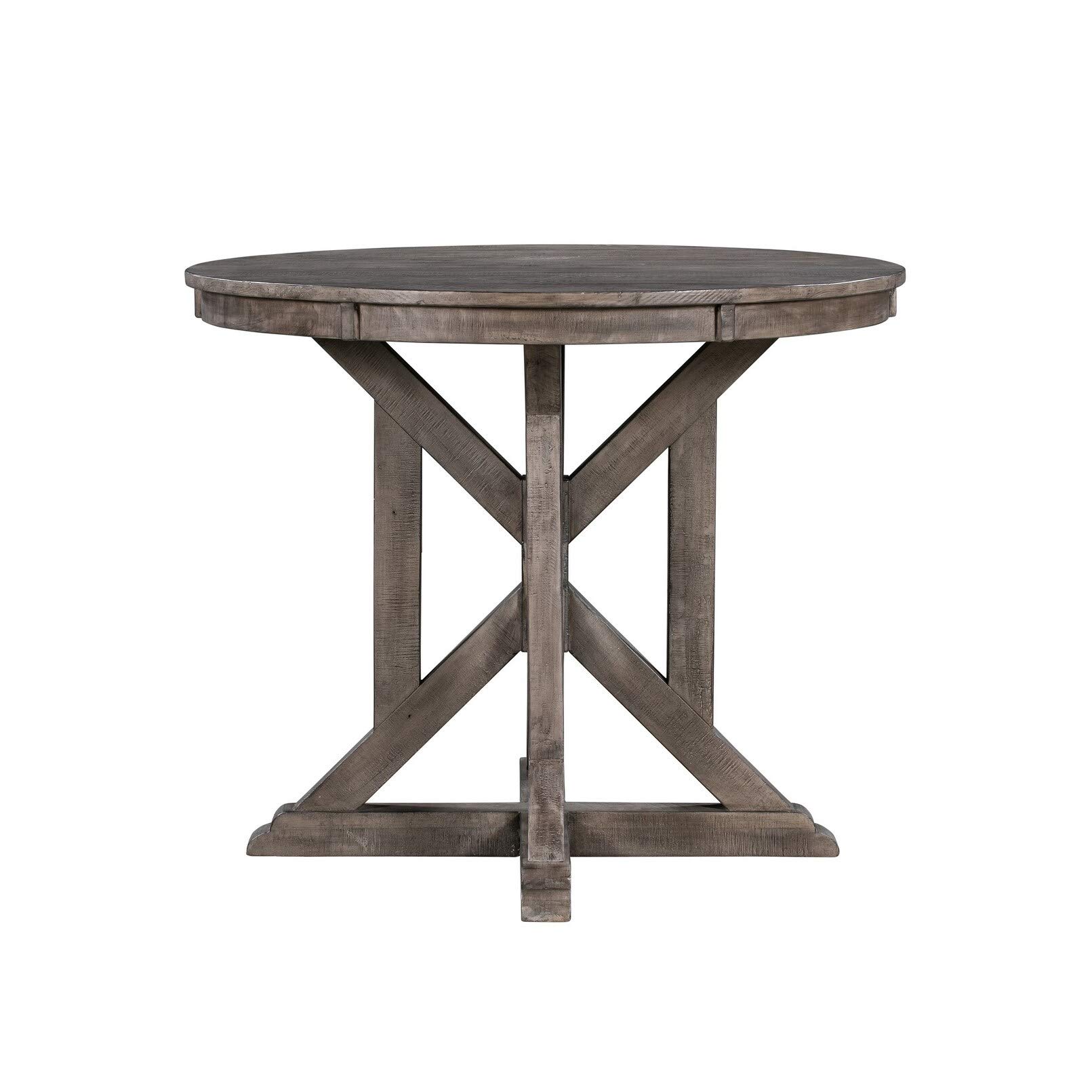 Distressed Recycled Wood Round Accent Table - Brown Transitional Pine Solid Wood Side Table for Living Room, Bedroom, or Patio Decor