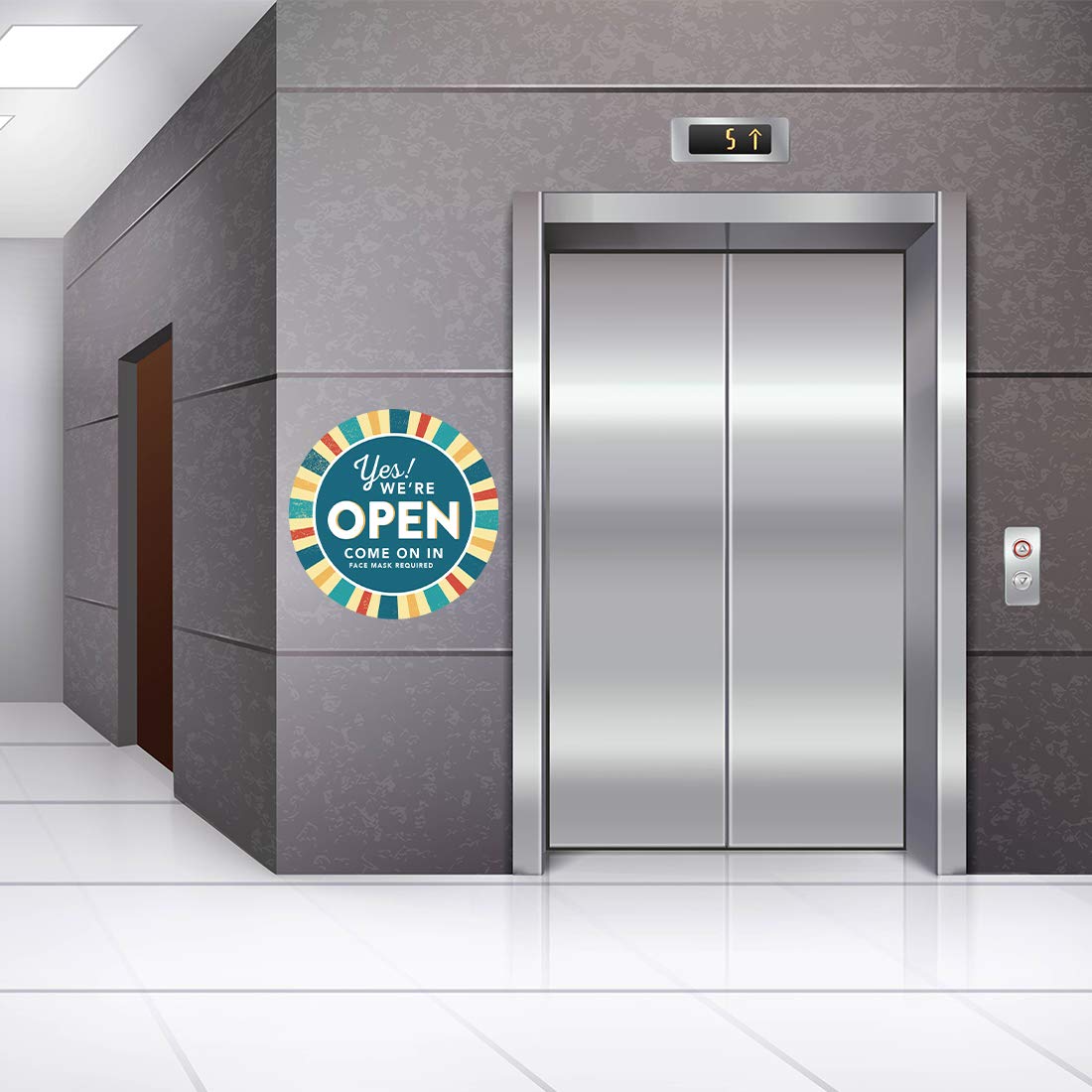Social Distancing Signs for Business - 50-Pack Store Hours & Face Mask Required Labels (10 Round 8