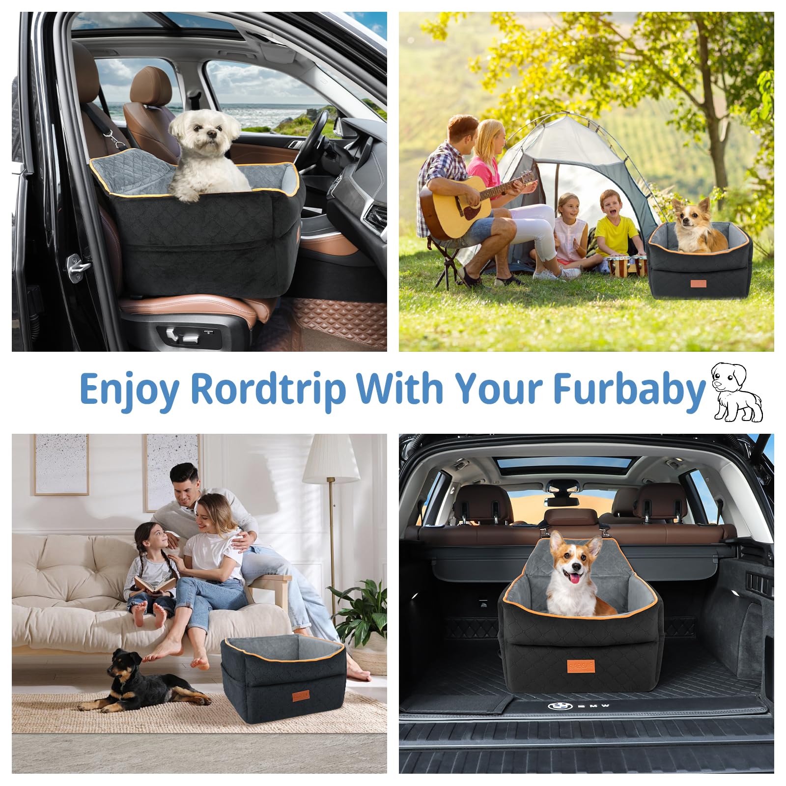 **Memory Foam Dog Booster Car Seat for Small & Medium Dogs (0-35 lbs) - Anti-Slip Pet Travel Bed with 2 Adjustable Leashes & Storage Pockets - Perfect for Road Trips & Daily Commutes**