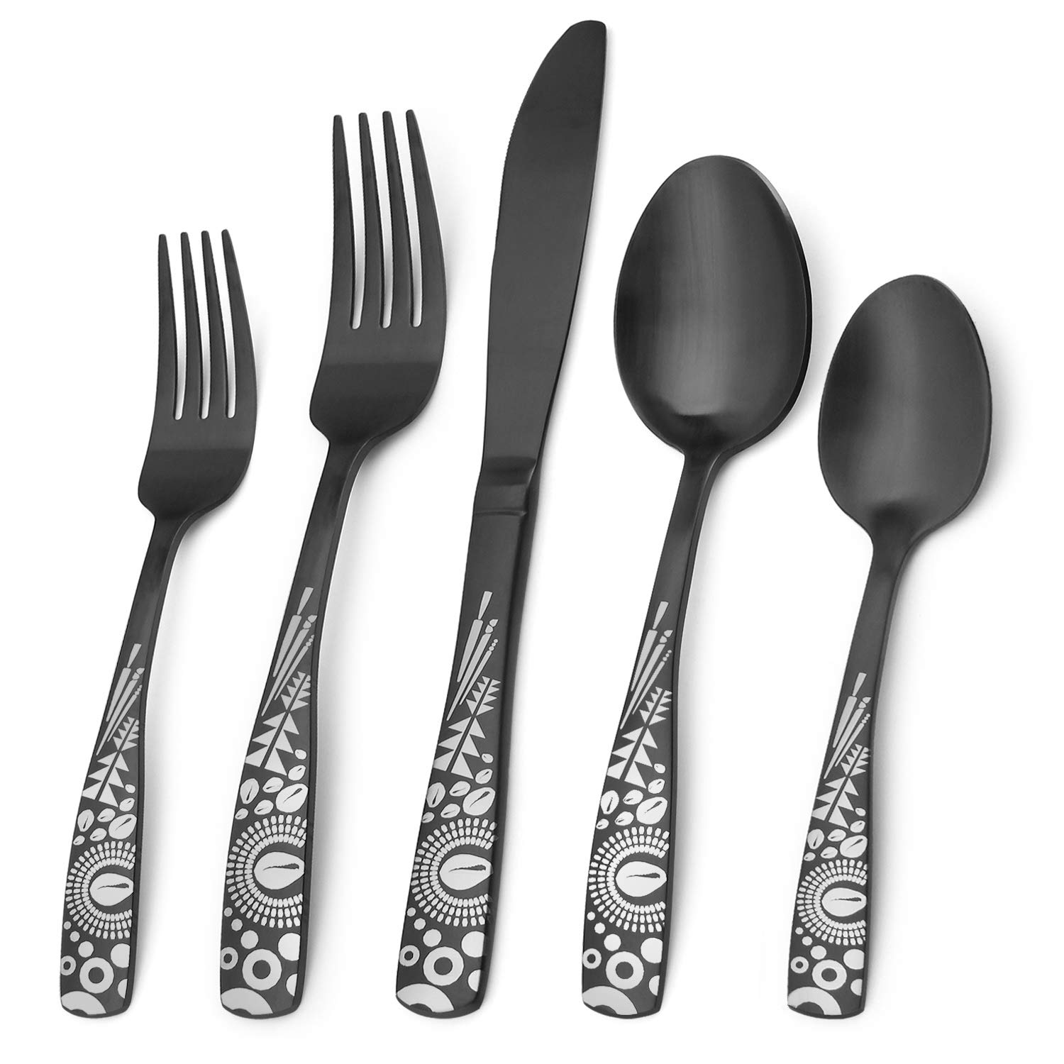 Bysta 20-Piece Matte Black Stainless Steel Flatware Set - Elegant Satin Finish Cutlery Set for 4, Dishwasher Safe Kitchen & Restaurant Tableware - Perfect for Dinner Parties, Weddings, and Daily Dining